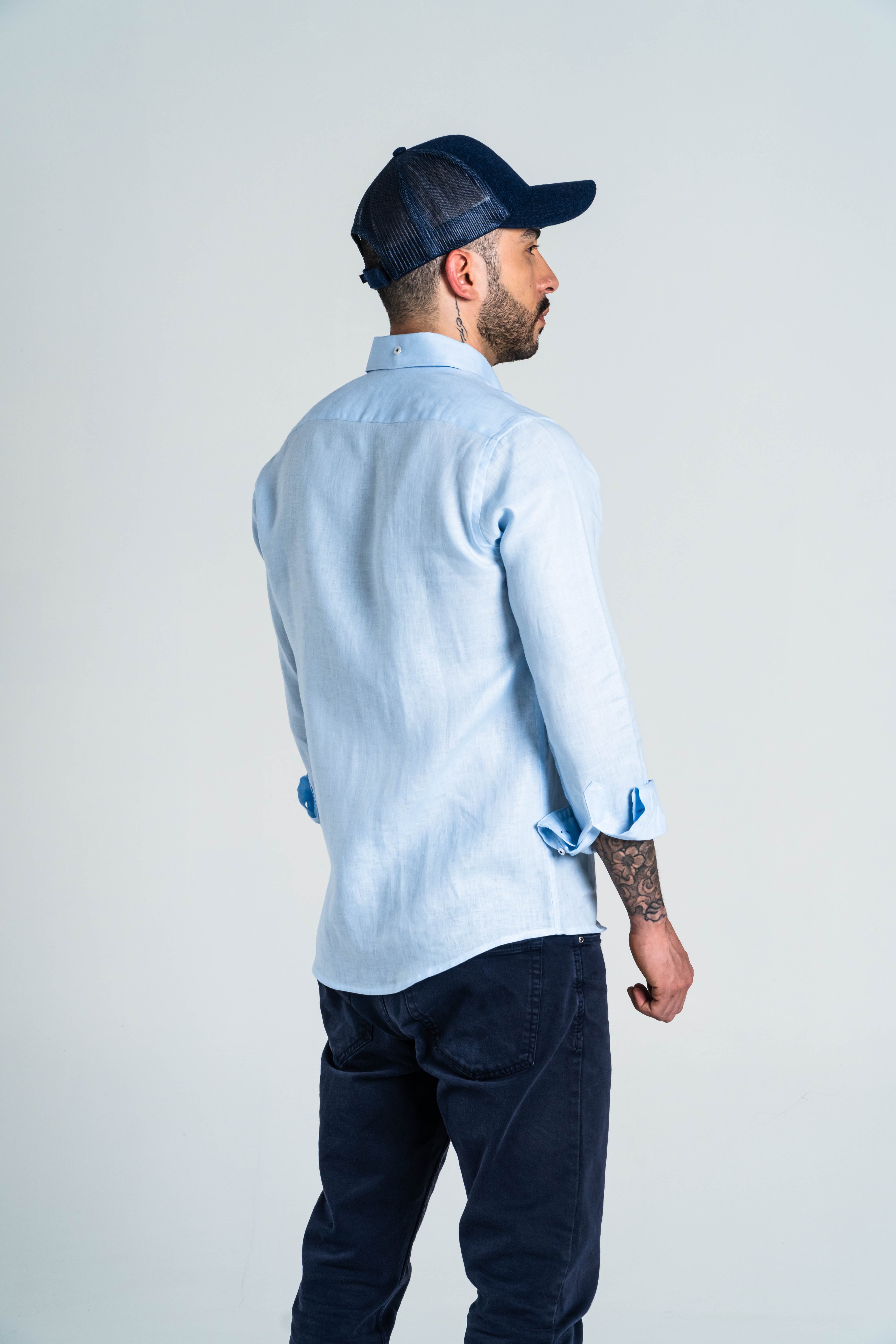 CAMISA BOTÓN CONTRASTE LINO AZUL BEBÉ_01329