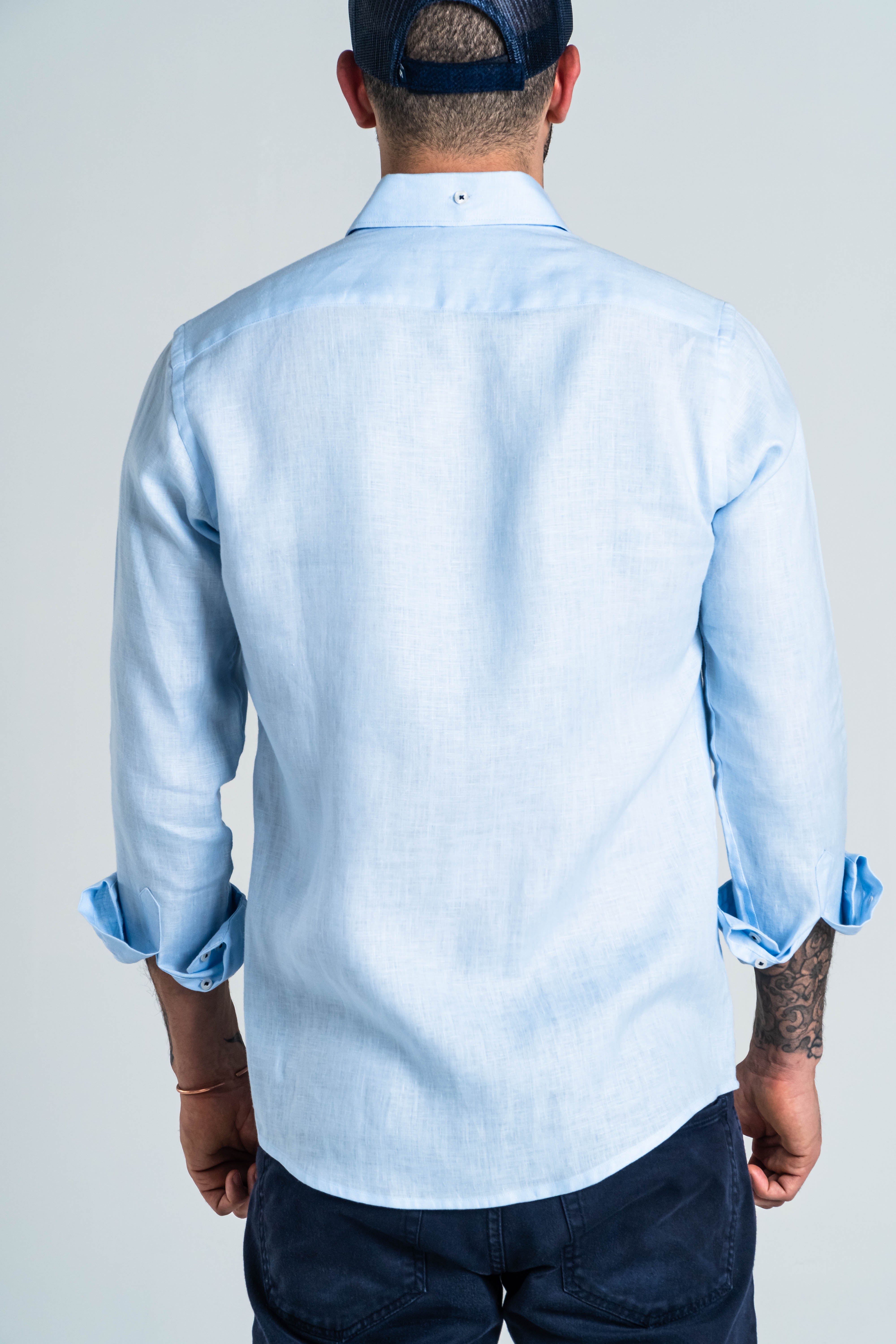 CAMISA BOTÓN CONTRASTE LINO AZUL BEBÉ_01329