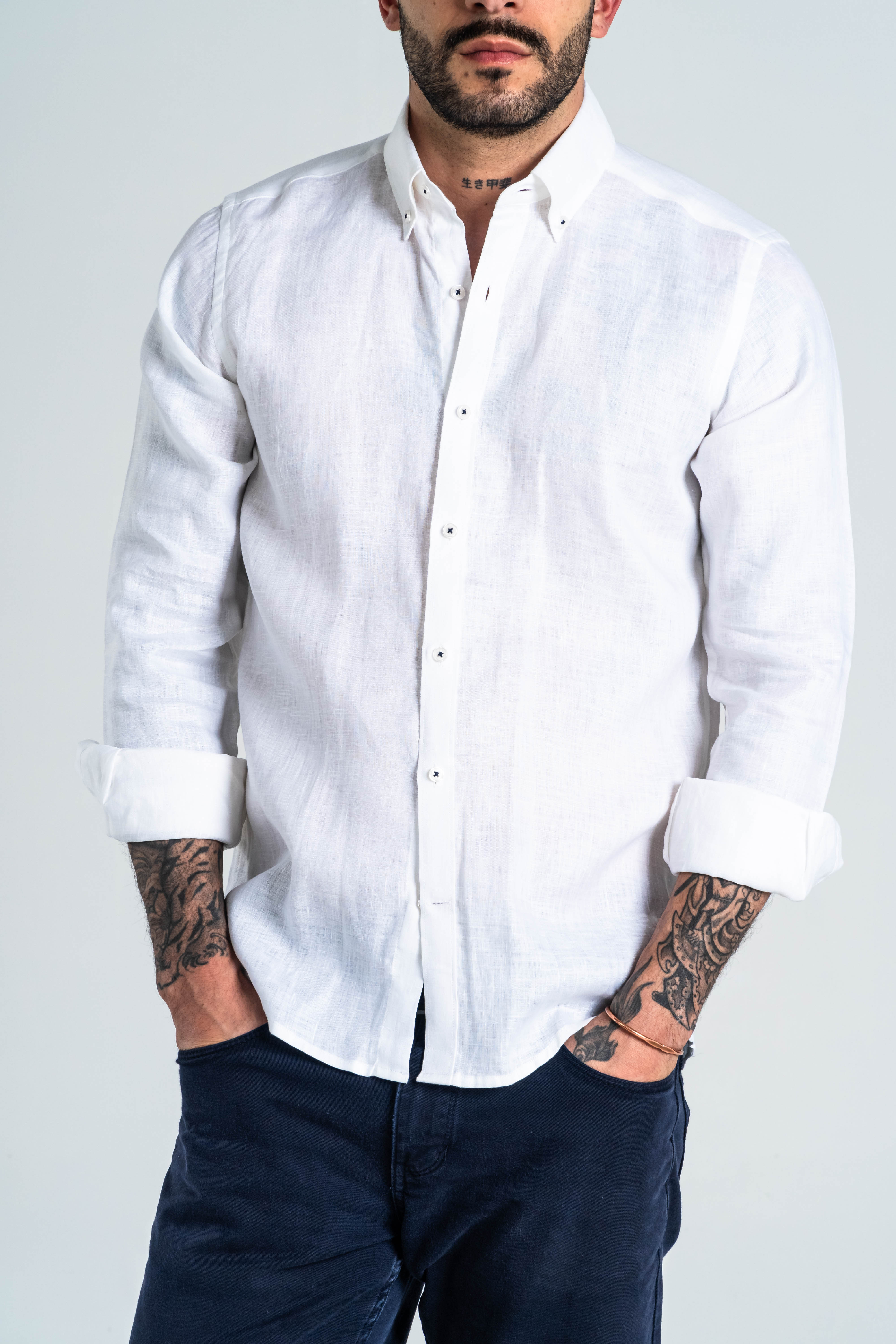 CAMISA BOTÓN CONTRASTE LINO BLANCO_01327