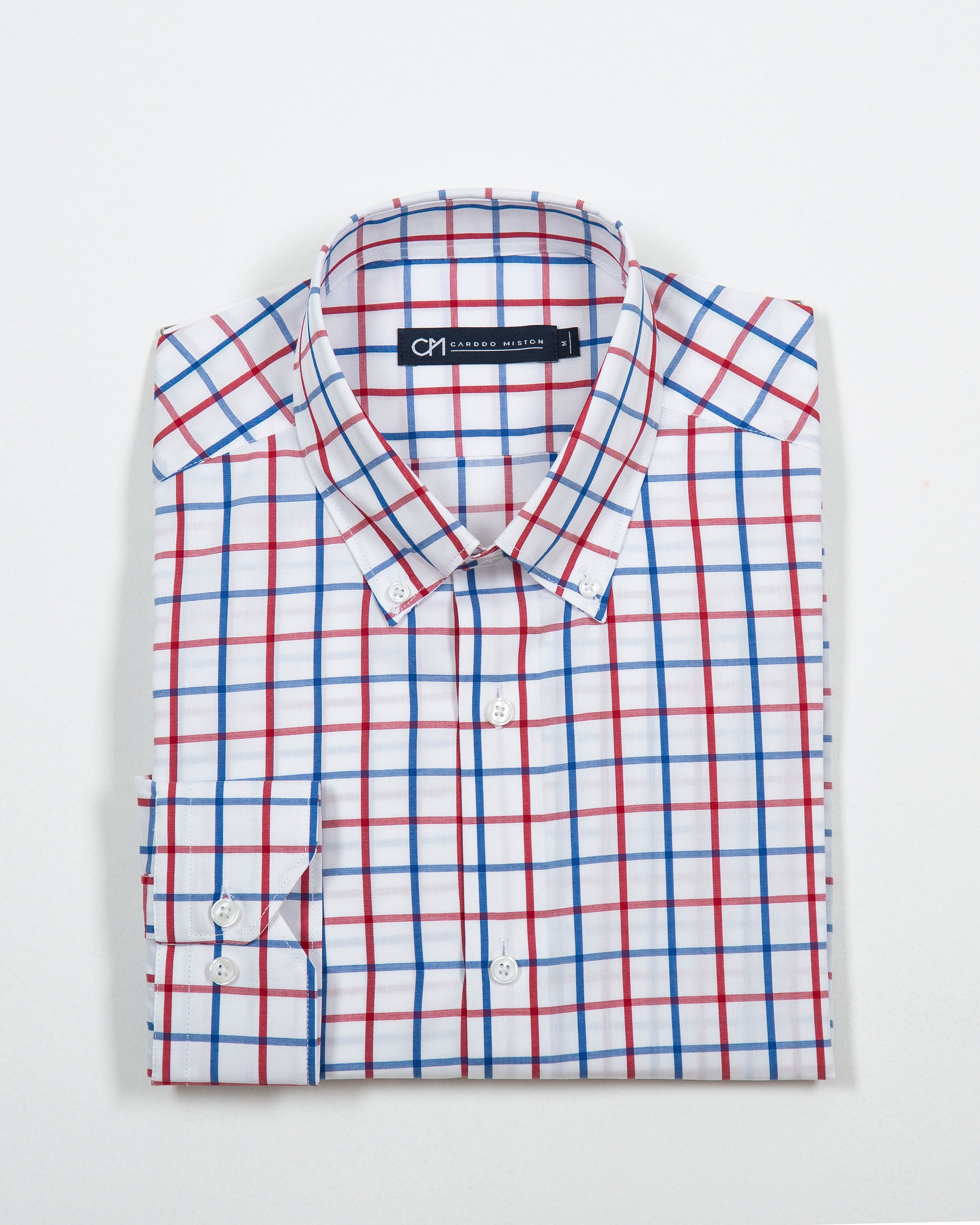 CAMISA CUADRO VENTANA ALGODÓN ROJO AZUL_01373