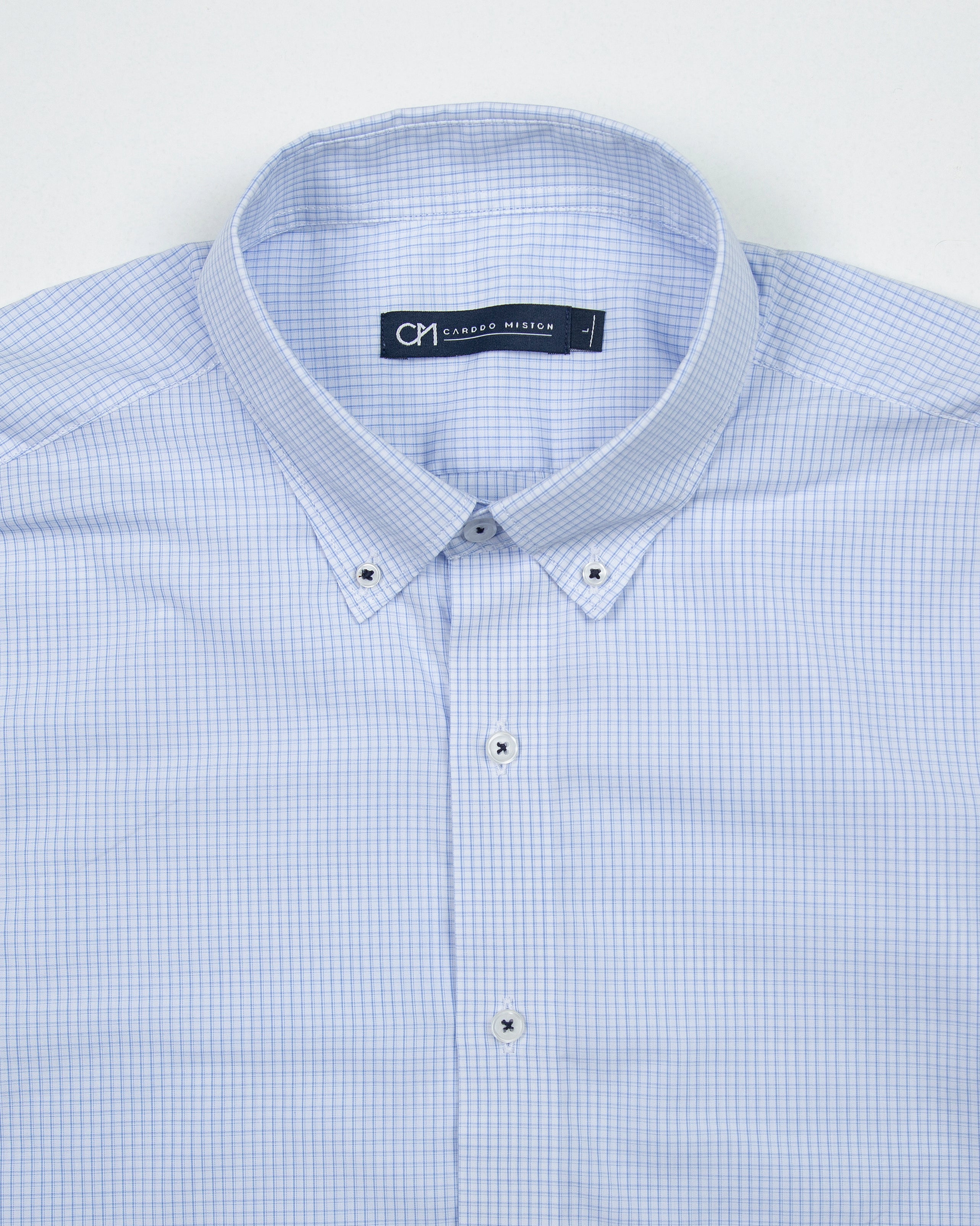 CAMISA CUADRO VENTANA CONTRASTE ALGODÓN AZUL CLARO_01339