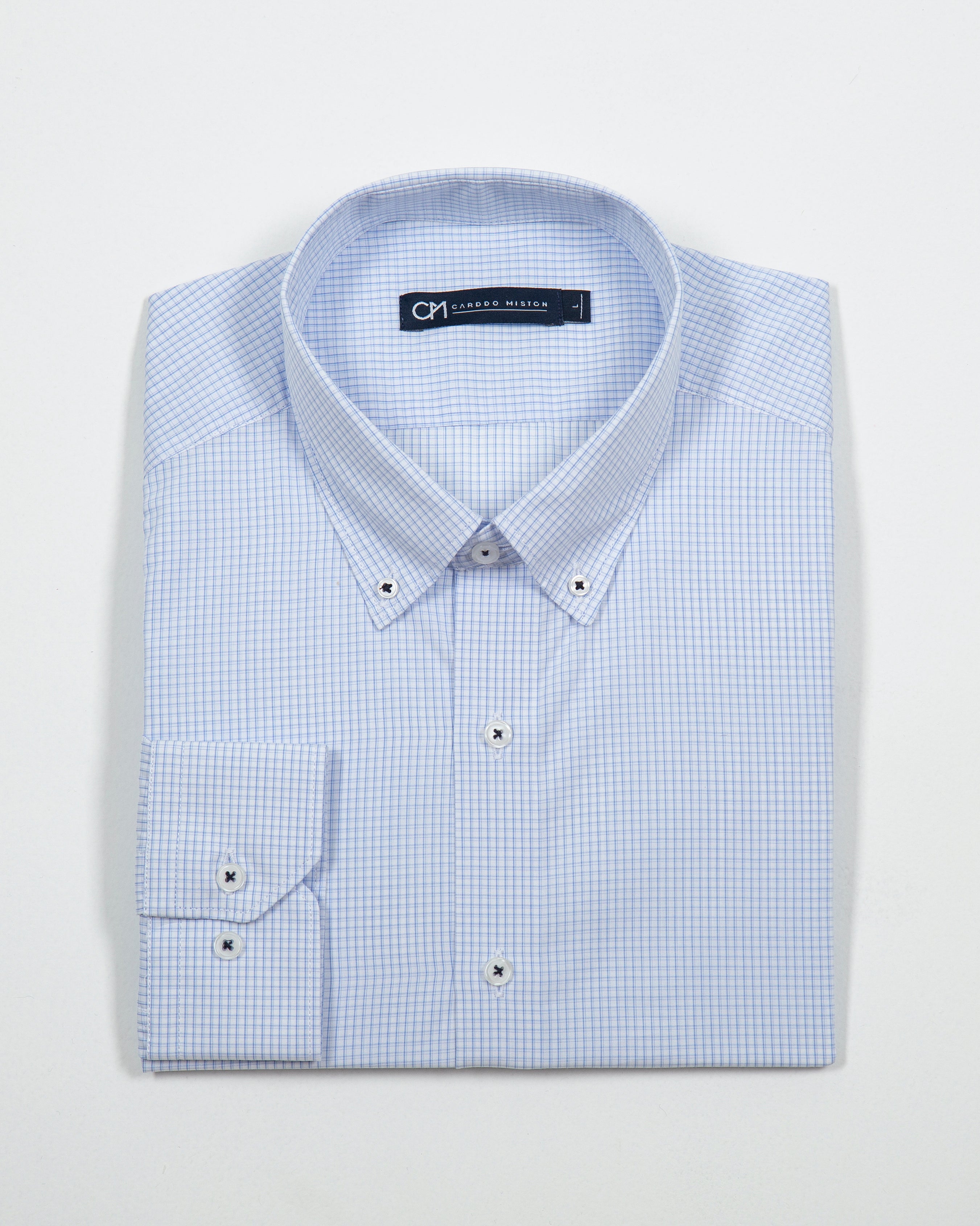 CAMISA CUADRO VENTANA CONTRASTE ALGODÓN AZUL CLARO_01339