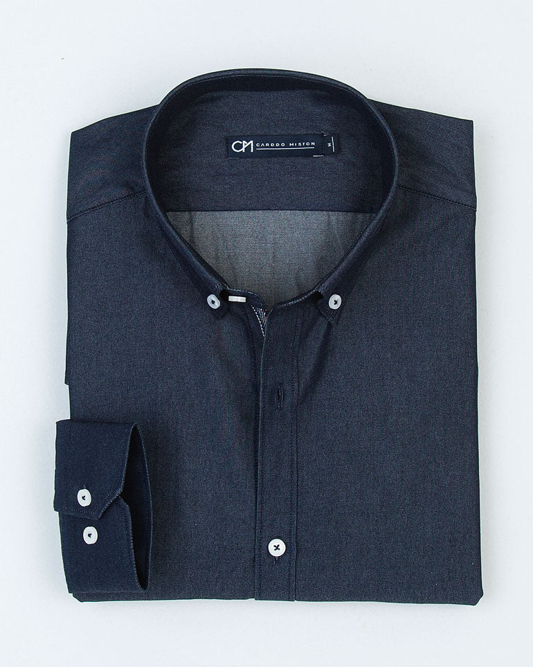 CAMISA DENIM HILADILLO CONTRASTE ALGODÓN AZUL OSCURO_01379