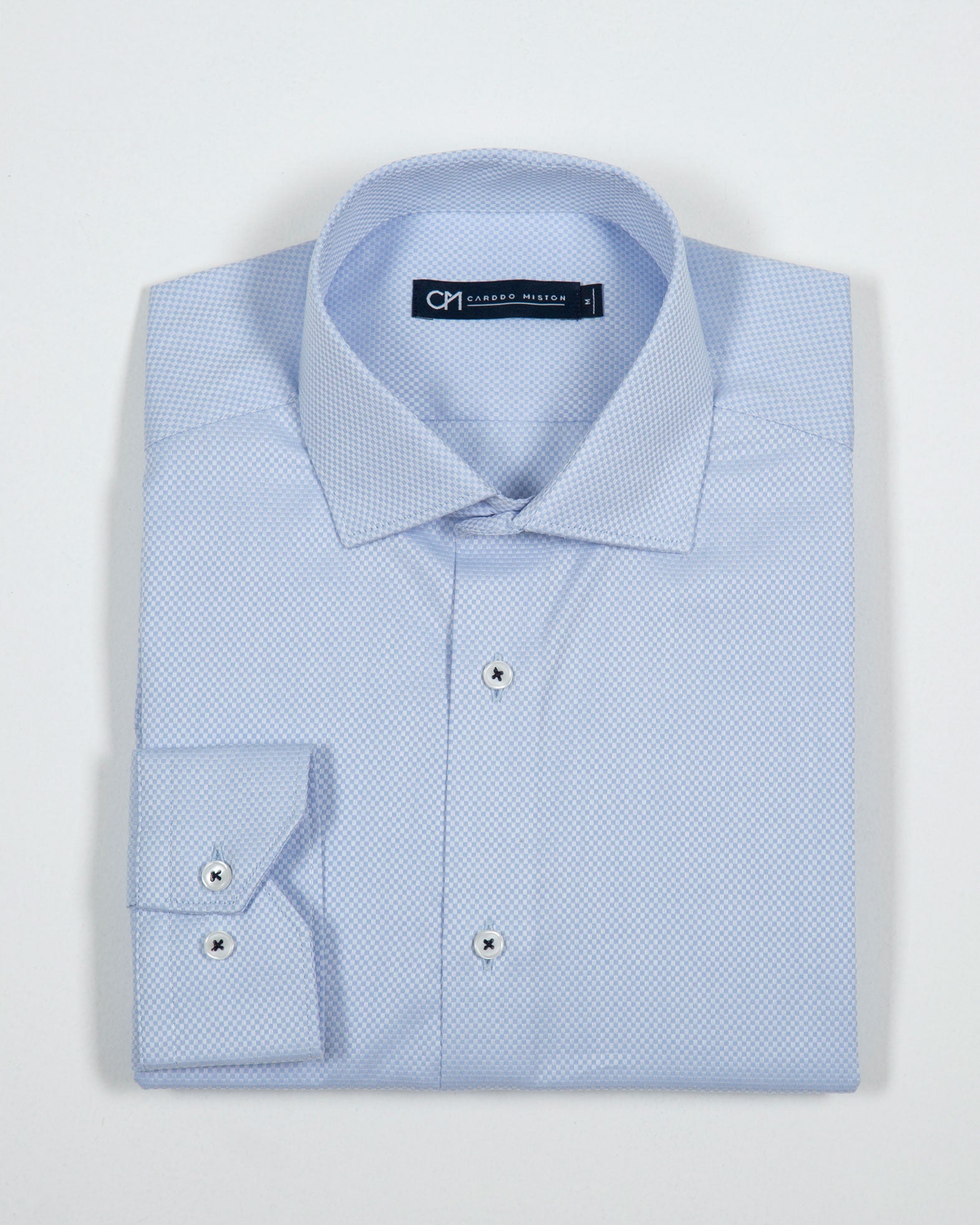 CAMISA DOBBY BOTÓN CONTRASTE ALGODÓN AZUL CLARO_01380