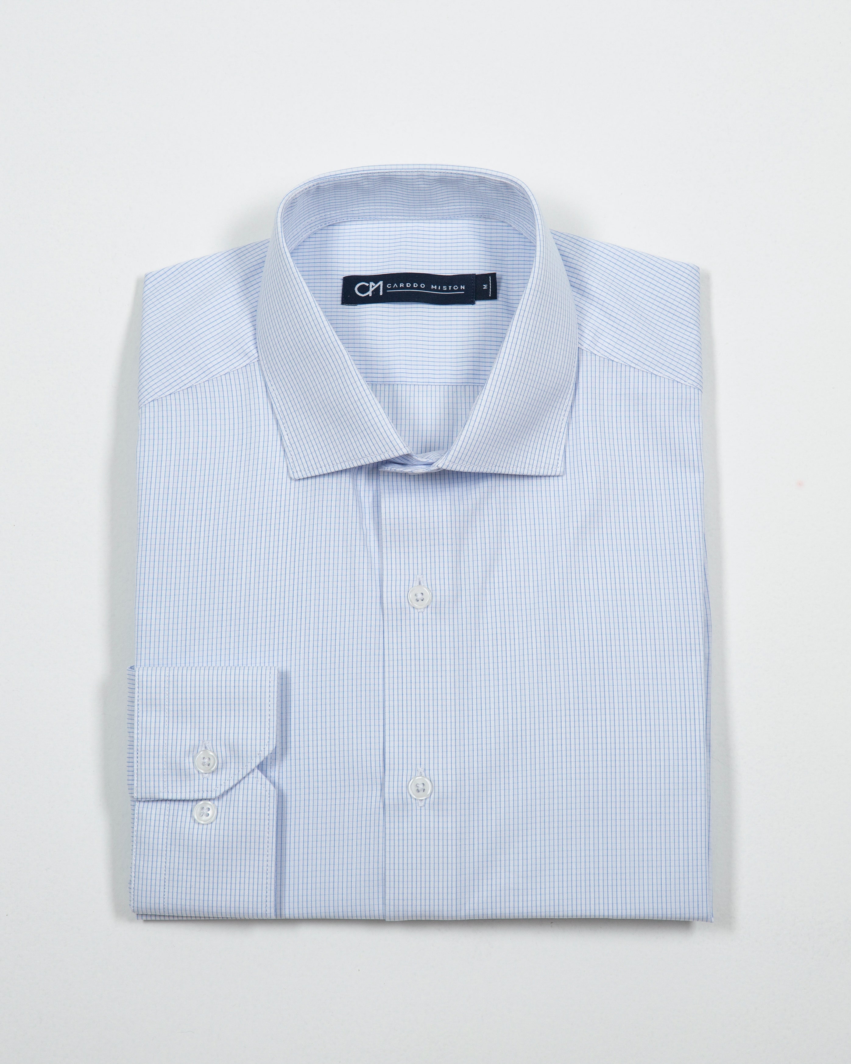 CAMISA DOBBY CUADRO VENTANA ALGODÓN AZUL CLARO_01340