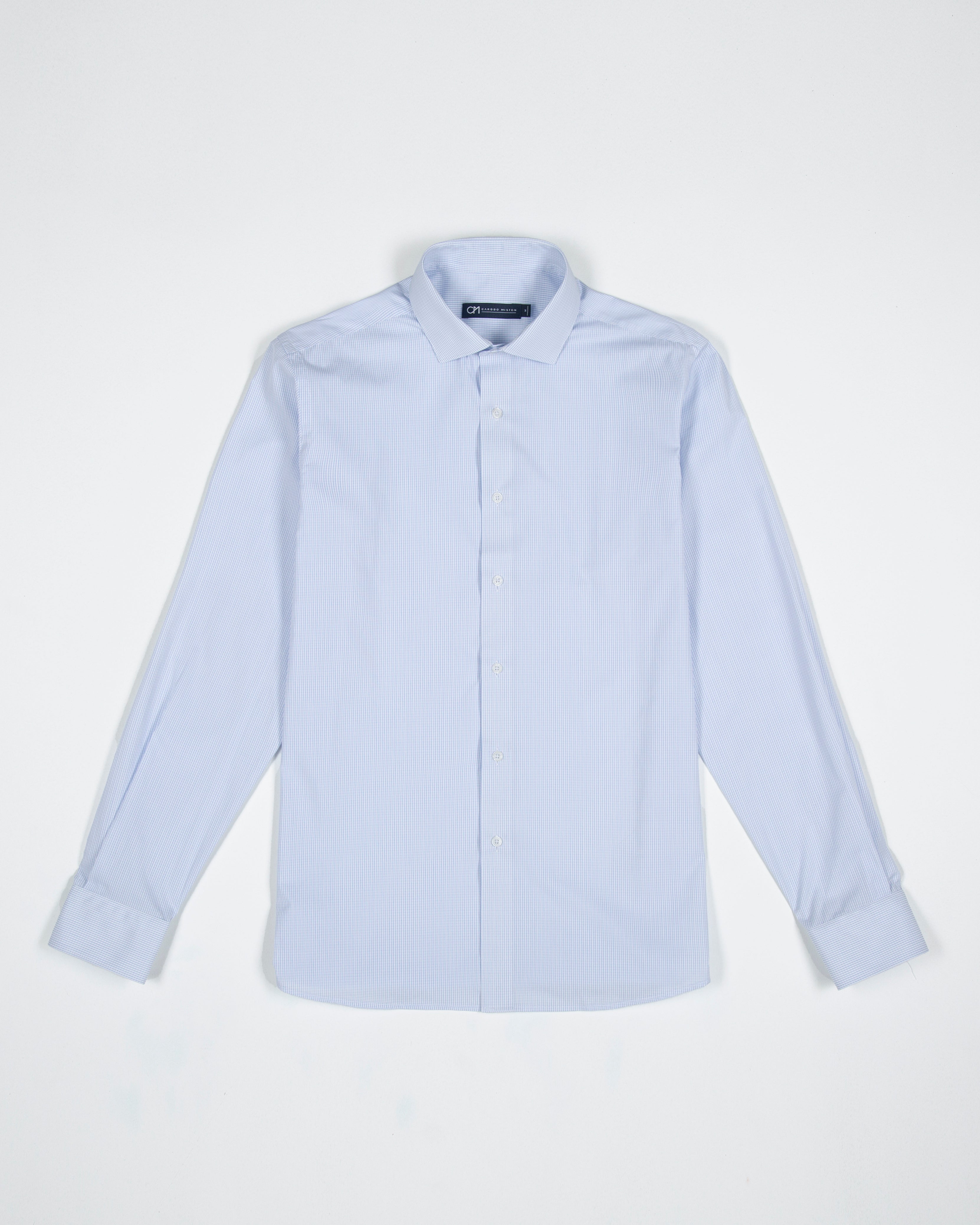 CAMISA DOBBY CUADRO VENTANA ALGODÓN AZUL CLARO_01340