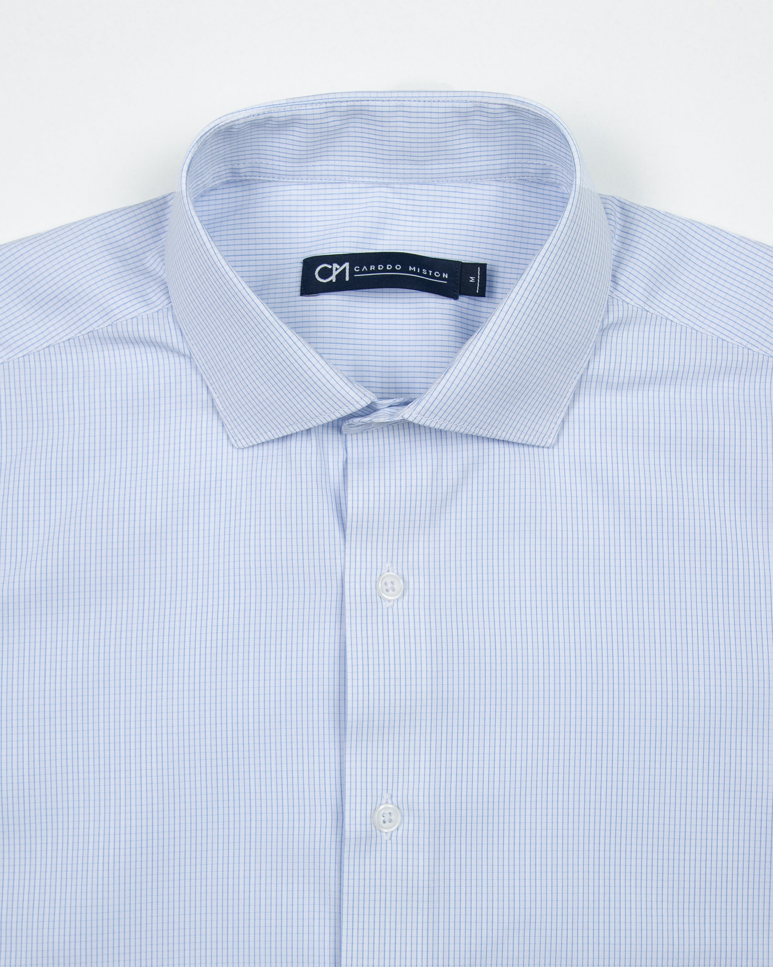 CAMISA DOBBY CUADRO VENTANA ALGODÓN AZUL CLARO_01340