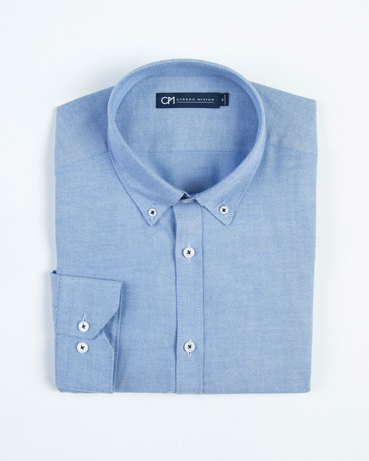 CAMISA OXFORD BOTÓN CONTRASTE ALGODÓN AZUL_01384