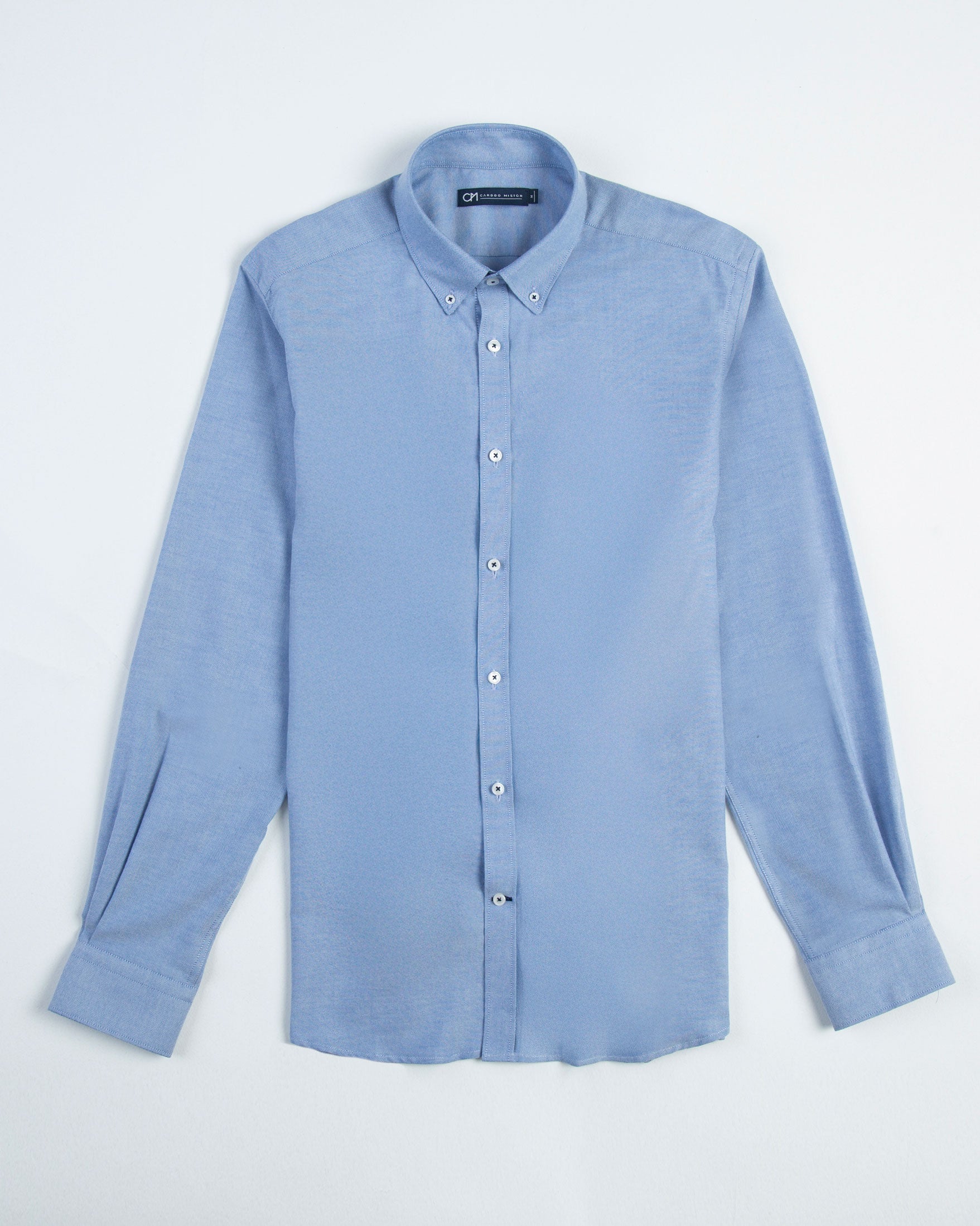 CAMISA OXFORD BOTÓN CONTRASTE ALGODÓN AZUL_01384