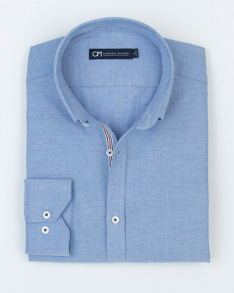 CAMISA OXFORD HILADILLO NÁUTICO ALGODÓN AZUL_01438