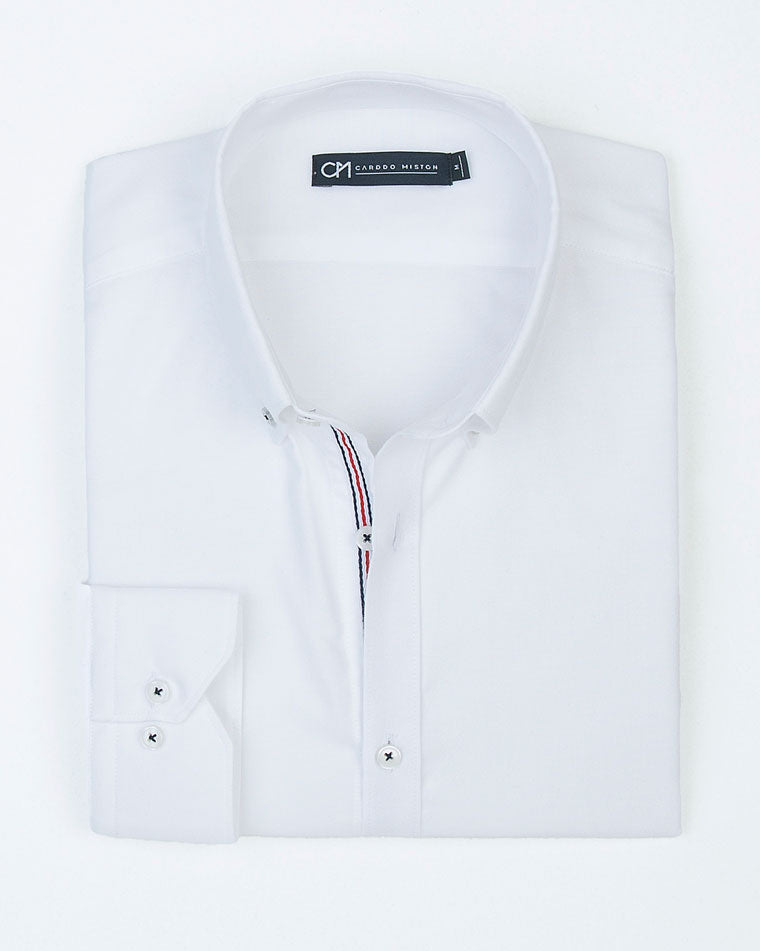 CAMISA OXFORD HILADILLO NÁUTICO ALGODÓN BLANCO_01439