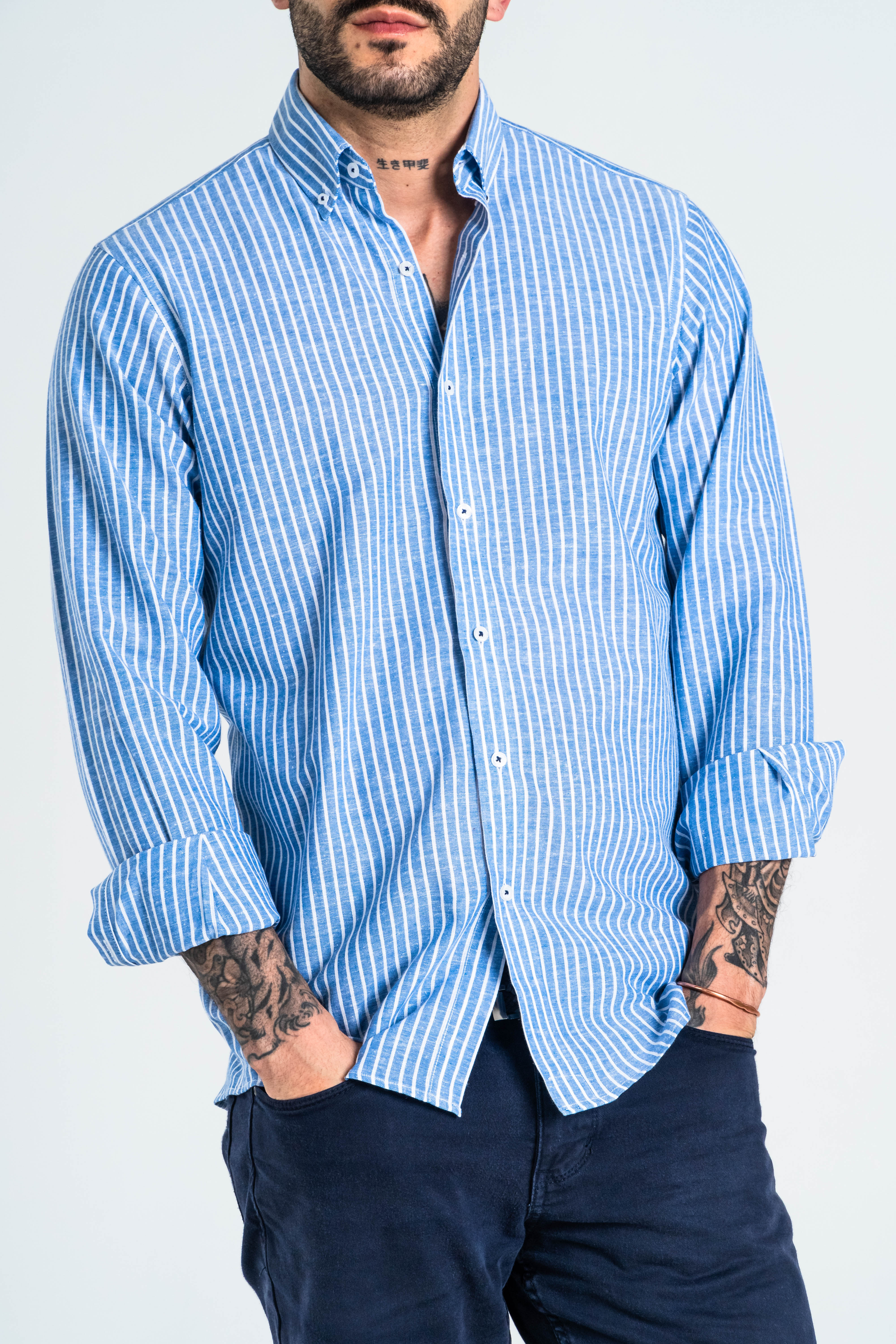 CAMISA RAYA LINO AZUL MEDIO_01333