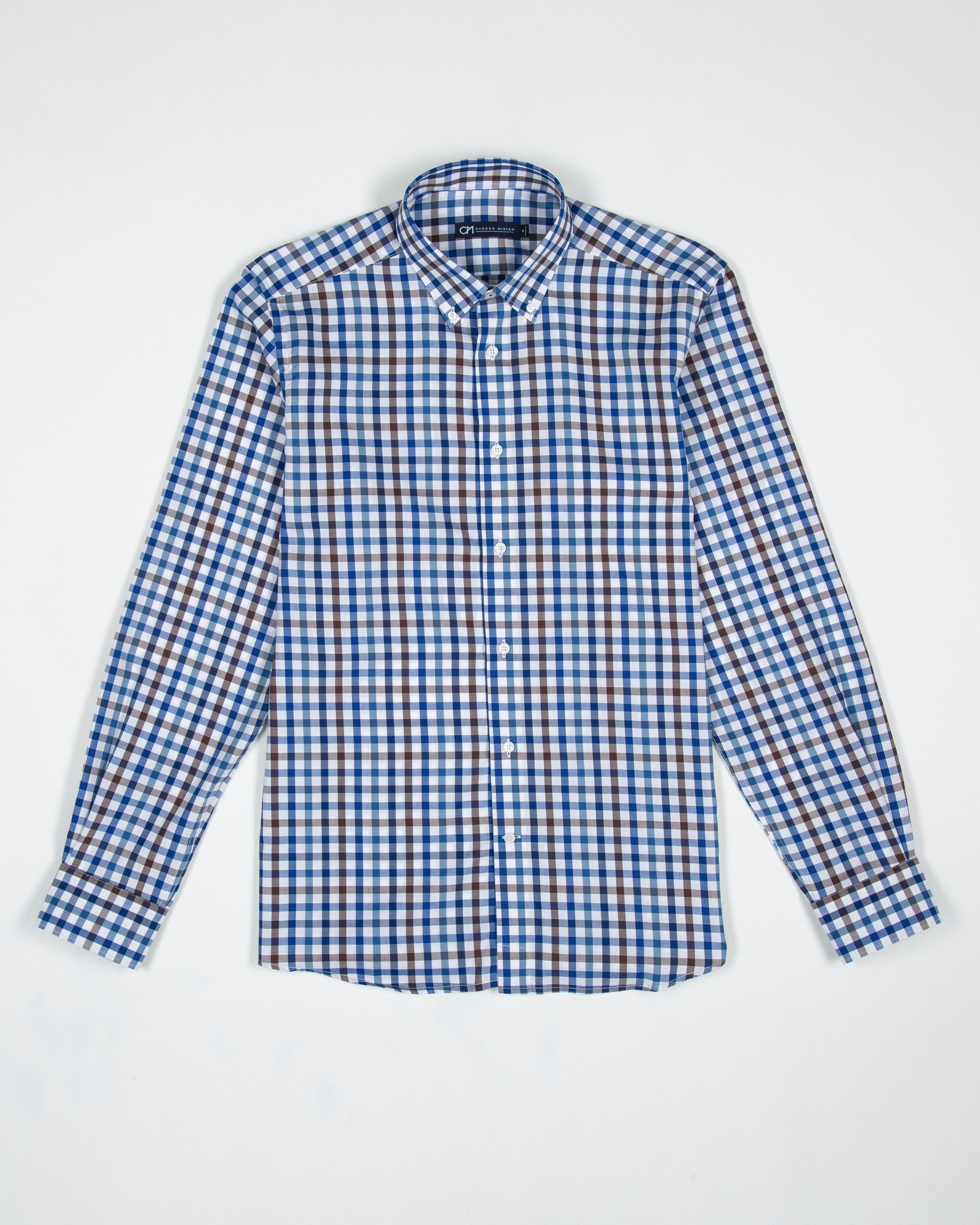 CAMISA SARGA CUADRO ALGODÓN CHOCOLATE AZUL_01364