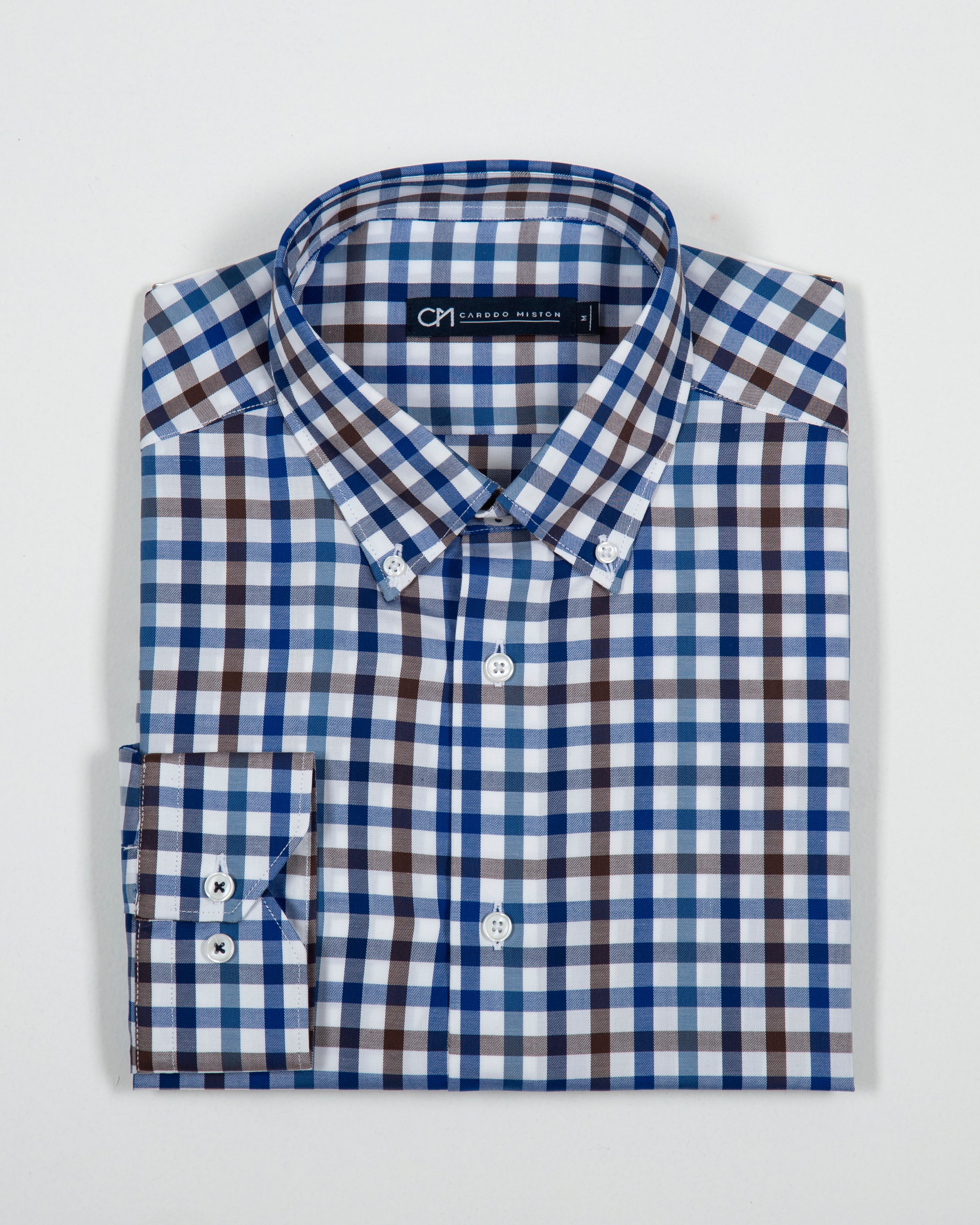 CAMISA SARGA CUADRO ALGODÓN CHOCOLATE AZUL_01364