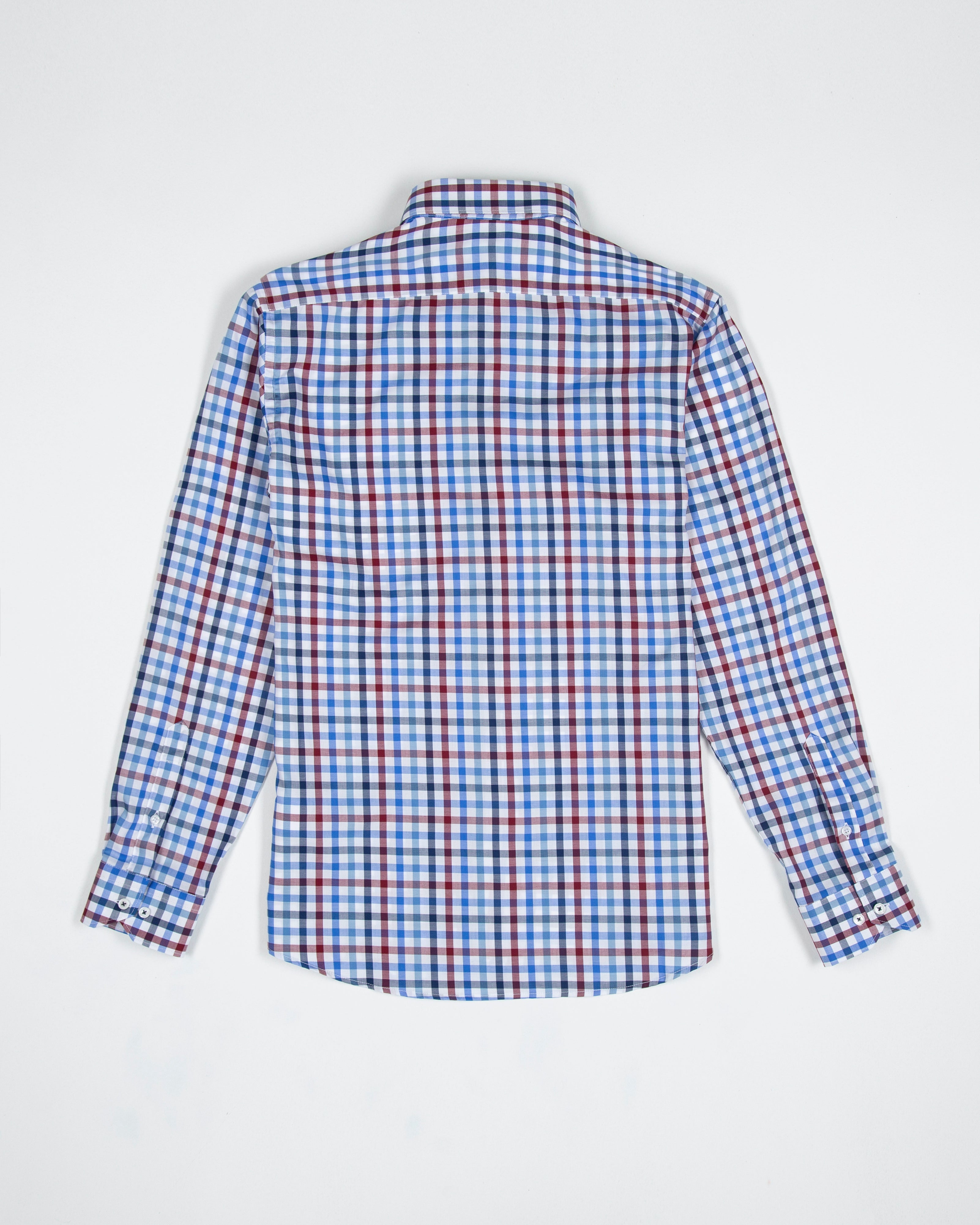 CAMISA SARGA CUADRO ALGODÓN VINO AZUL_01365