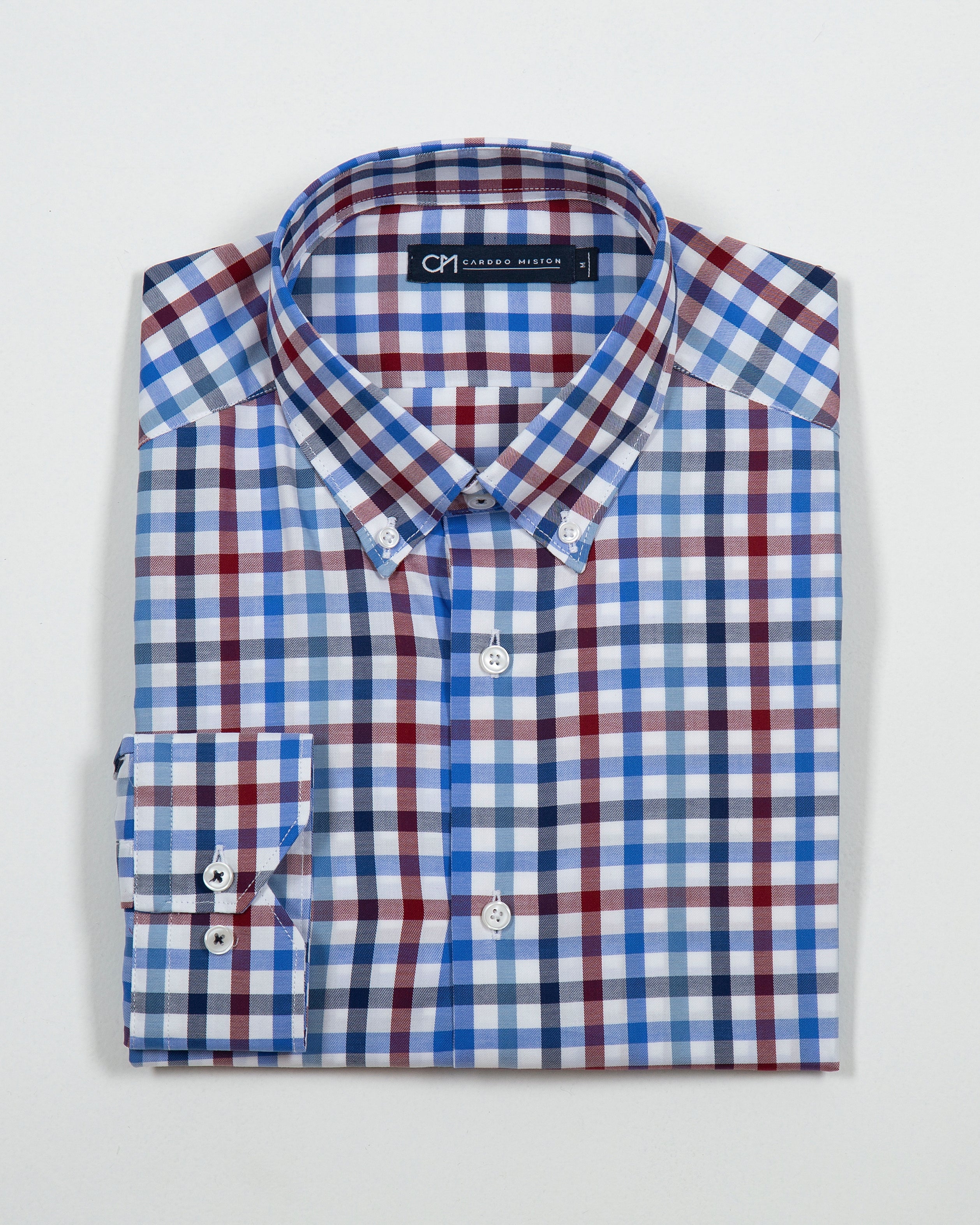 CAMISA SARGA CUADRO ALGODÓN VINO AZUL_01365