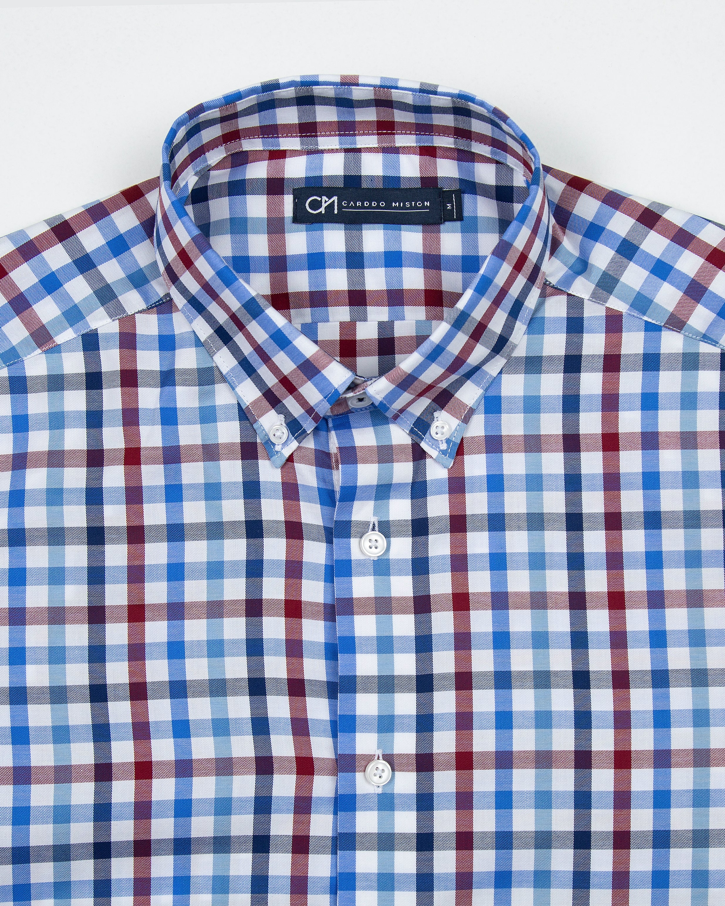 CAMISA SARGA CUADRO ALGODÓN VINO AZUL_01365