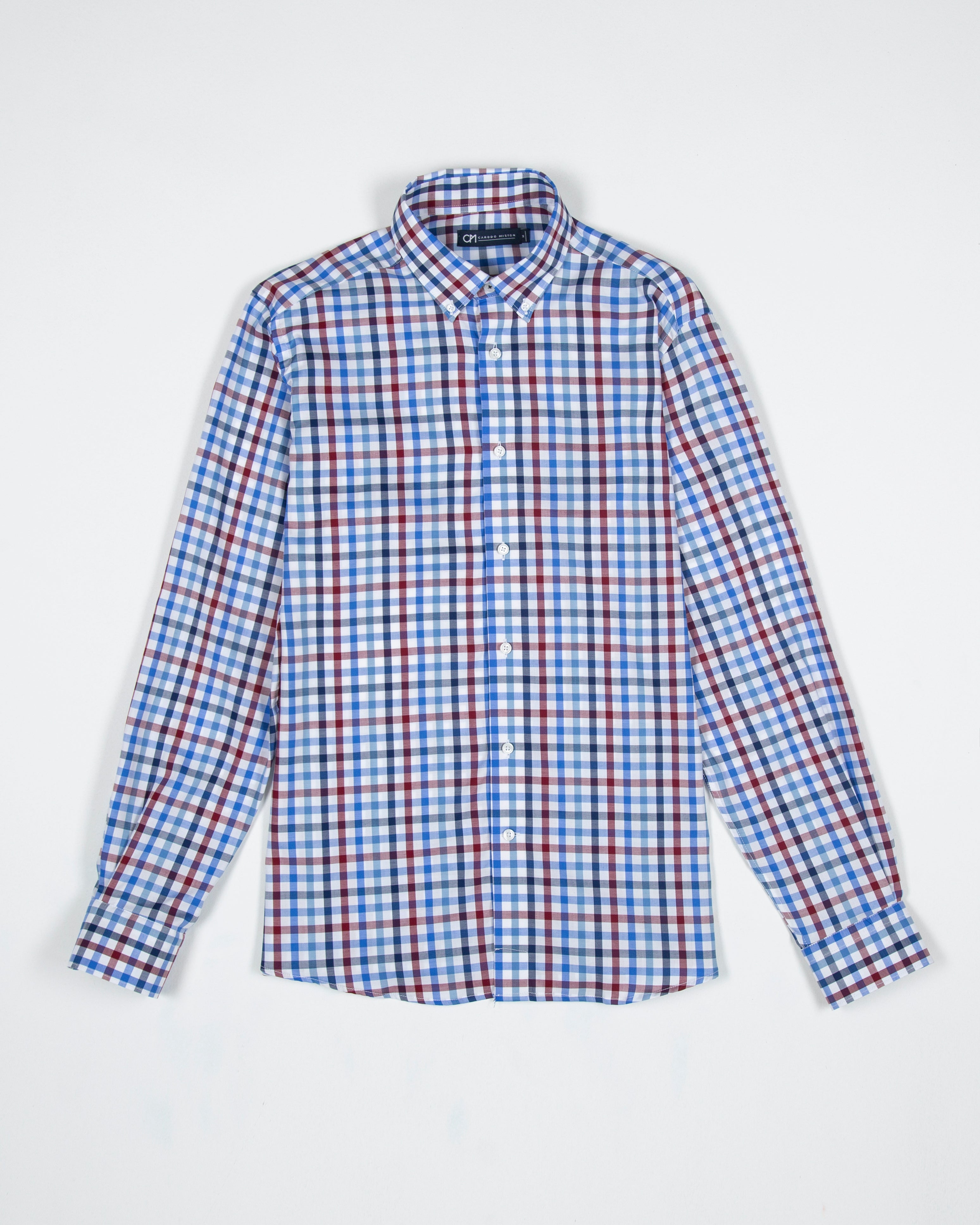 CAMISA SARGA CUADRO ALGODÓN VINO AZUL_01365