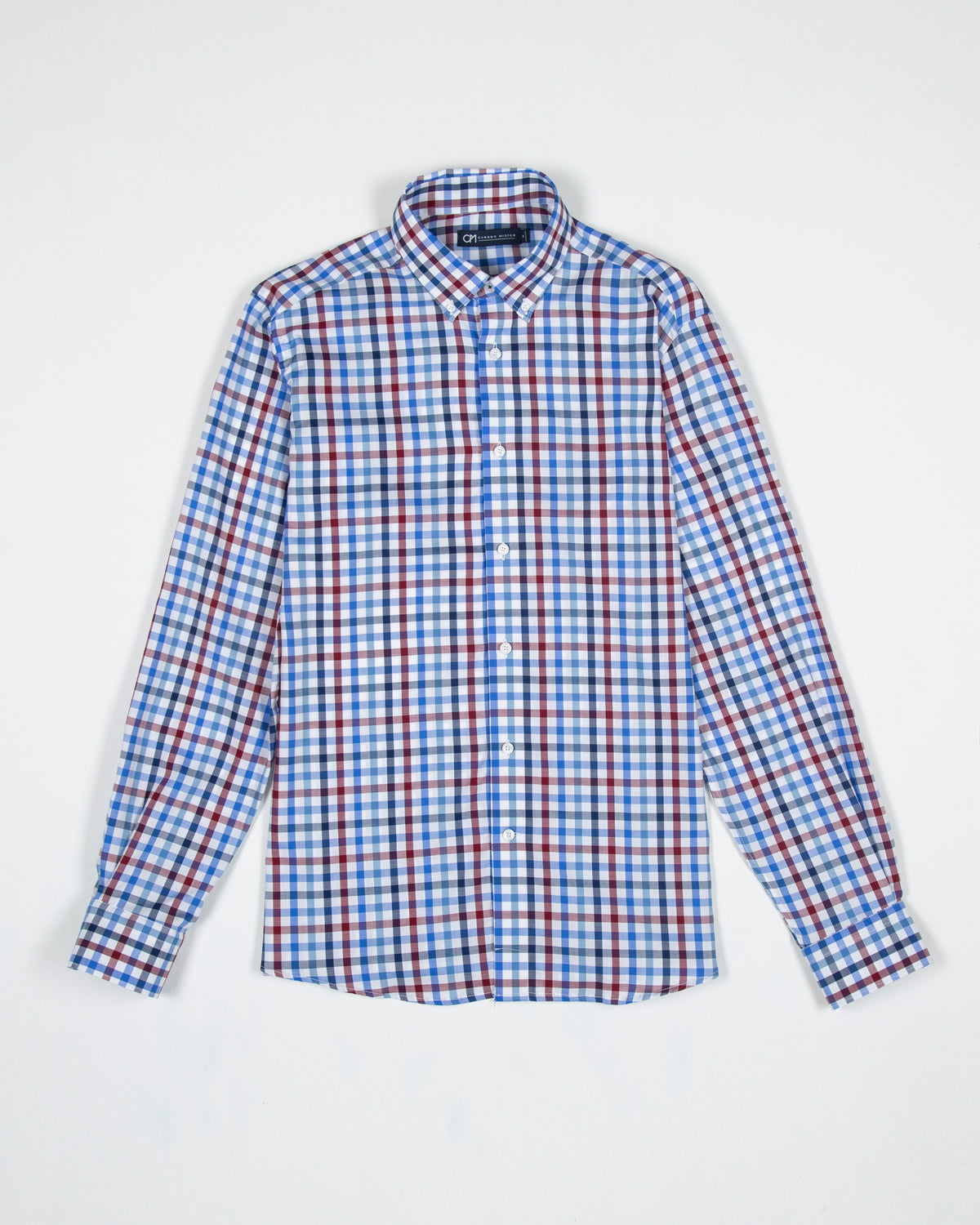 CAMISA SARGA CUADRO ALGODÓN VINO AZUL_01365