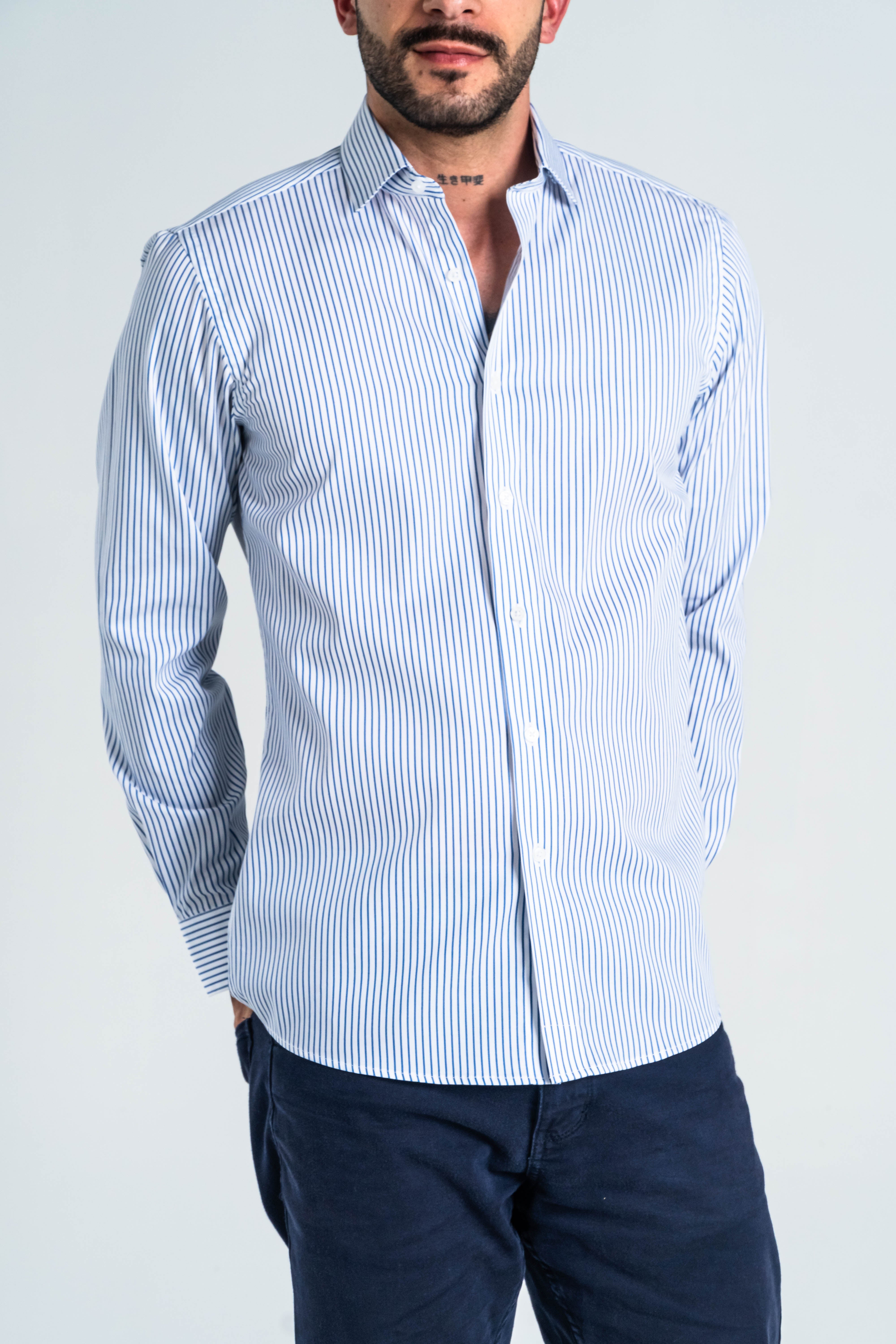 CAMISA SARGA RAYA ALGODÓN AZUL CLARO_01305