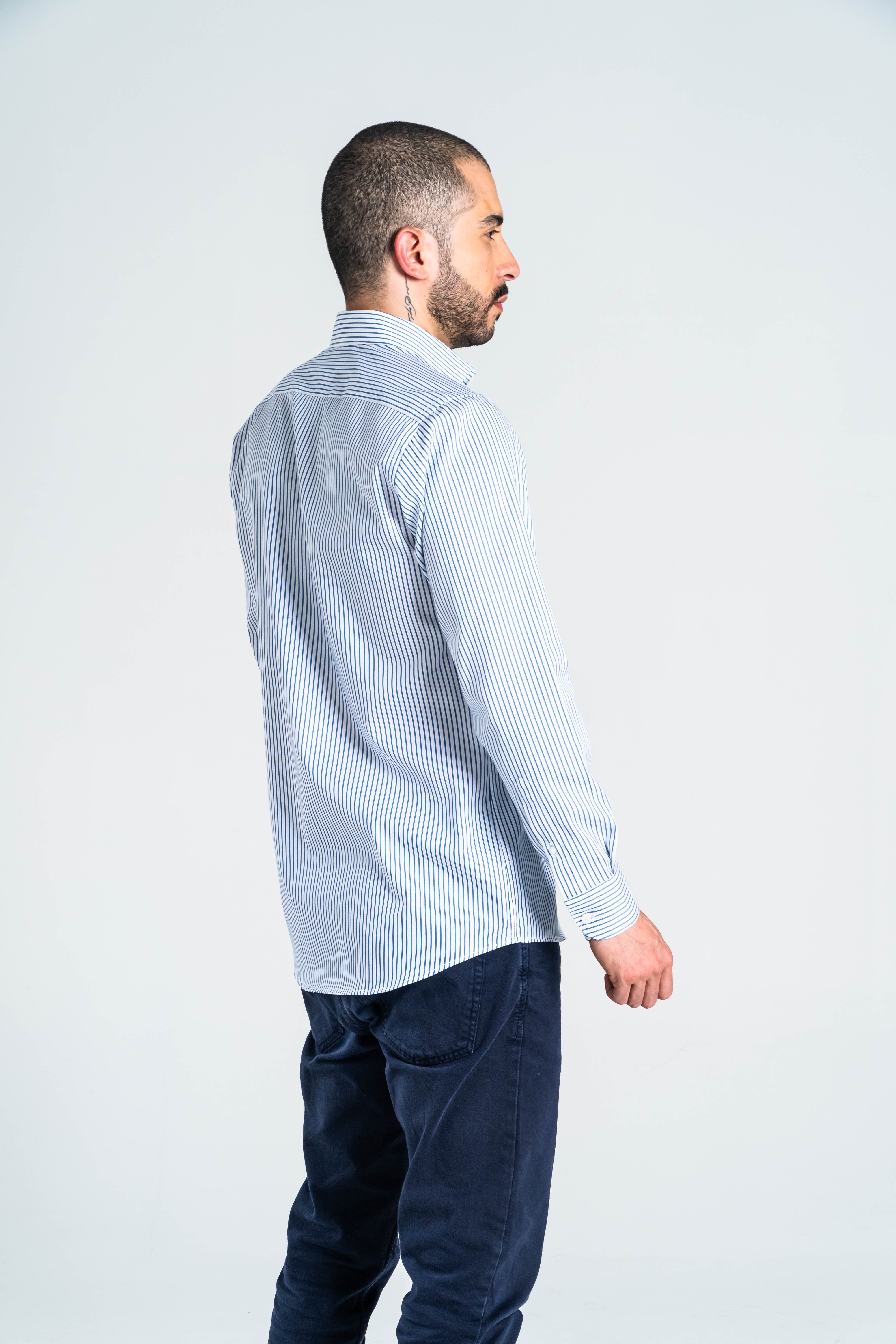 CAMISA SARGA RAYA ALGODÓN AZUL CLARO_01305