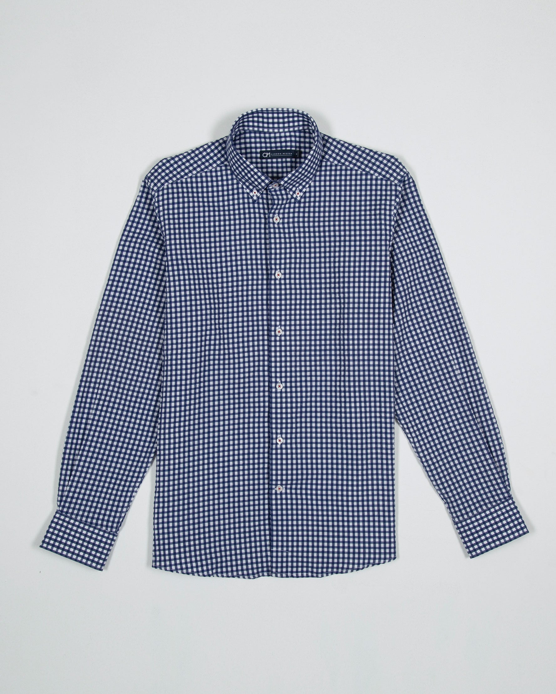 CAMISA SEERSUCKER CUADRO VICHY ALGODÓN AZUL OSCURO_01382