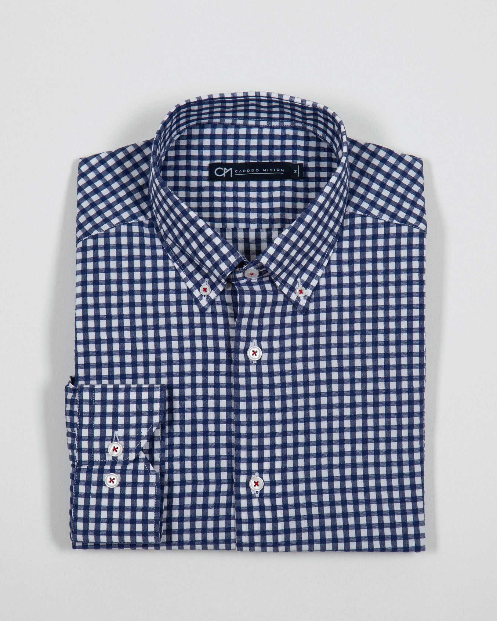 CAMISA SEERSUCKER CUADRO VICHY ALGODÓN AZUL OSCURO_01382