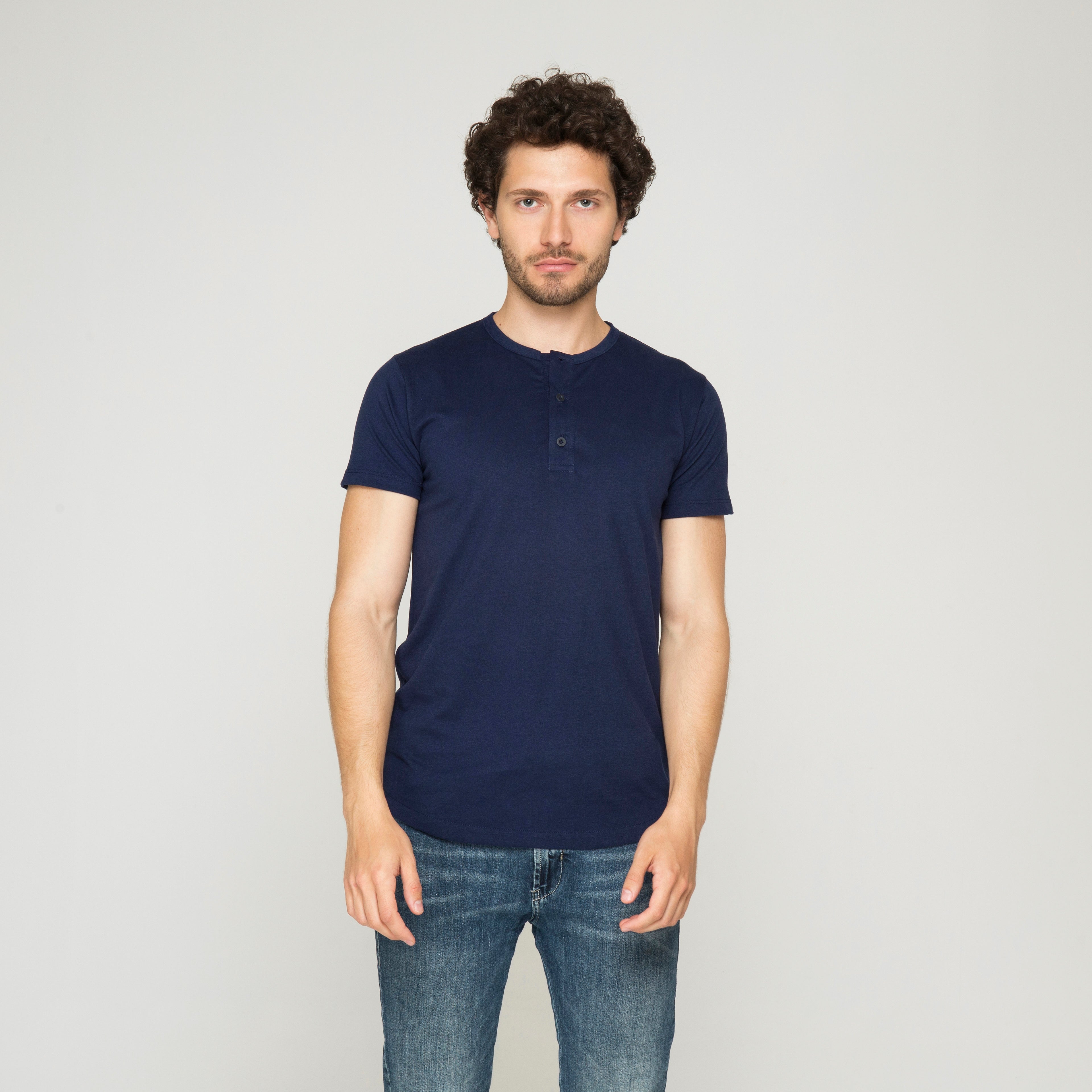 CAMISETA HENLEY ALGODÓN AZUL OSCURO_04111