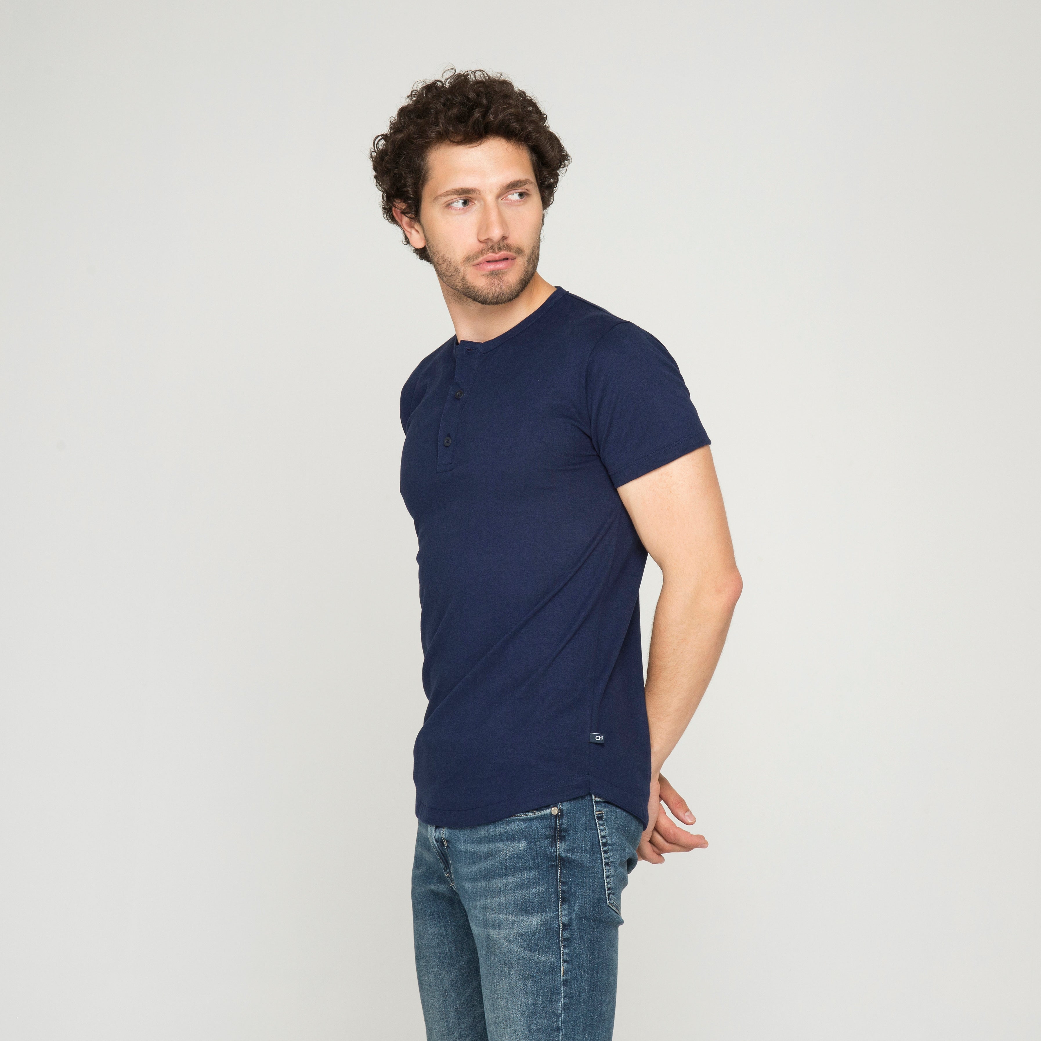 CAMISETA HENLEY ALGODÓN AZUL OSCURO_04111