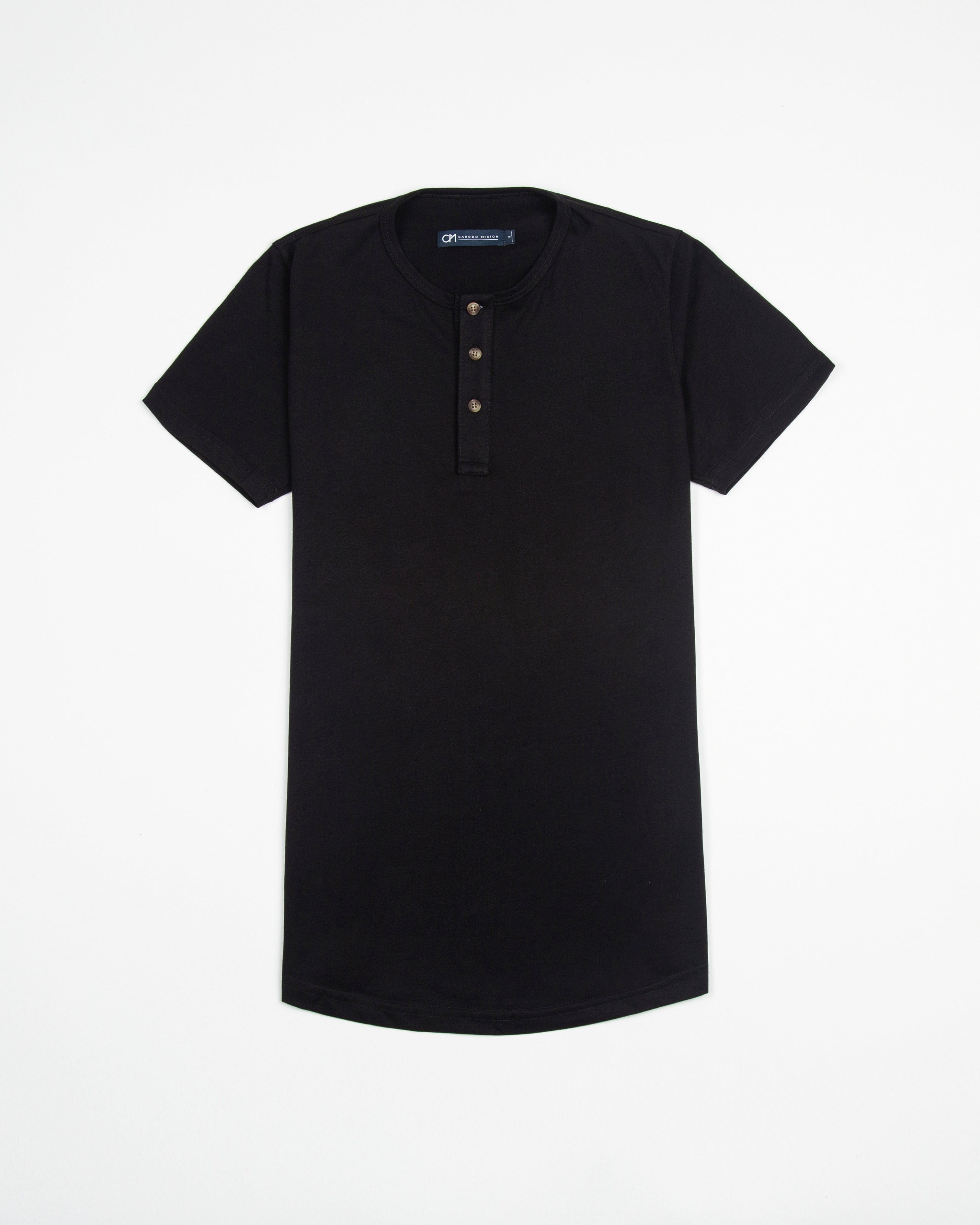 CAMISETA HENLEY ALGODÓN NEGRO_04112