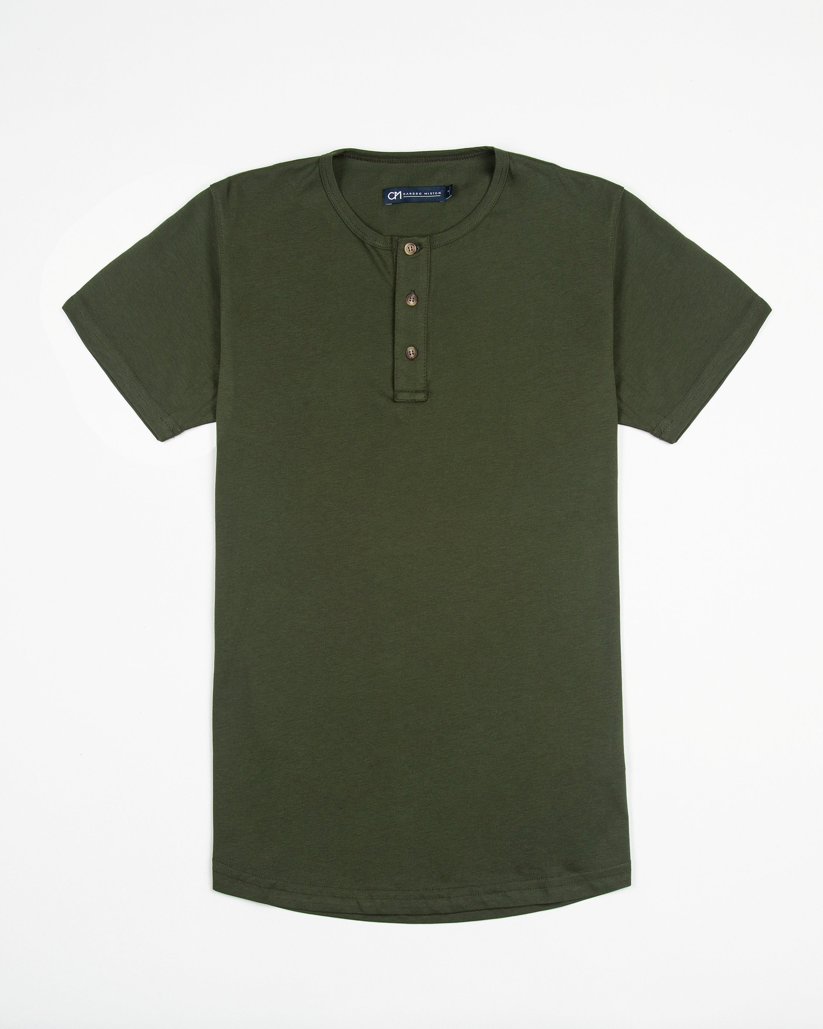 CAMISETA HENLEY ALGODÓN VERDE MILITAR_04115