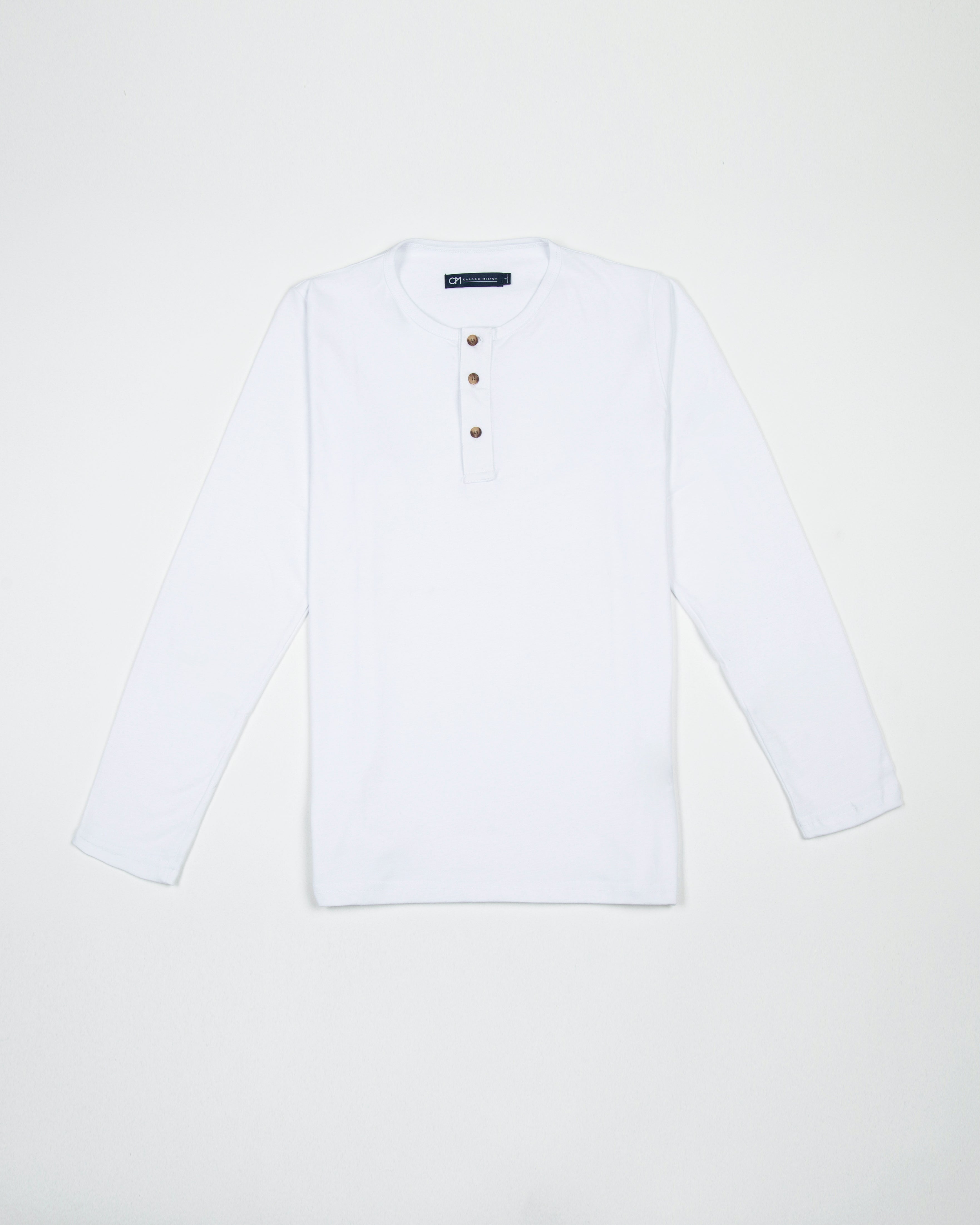 CAMISETA HENLEY MANGA LARGA ALGODÓN BLANCO_04104