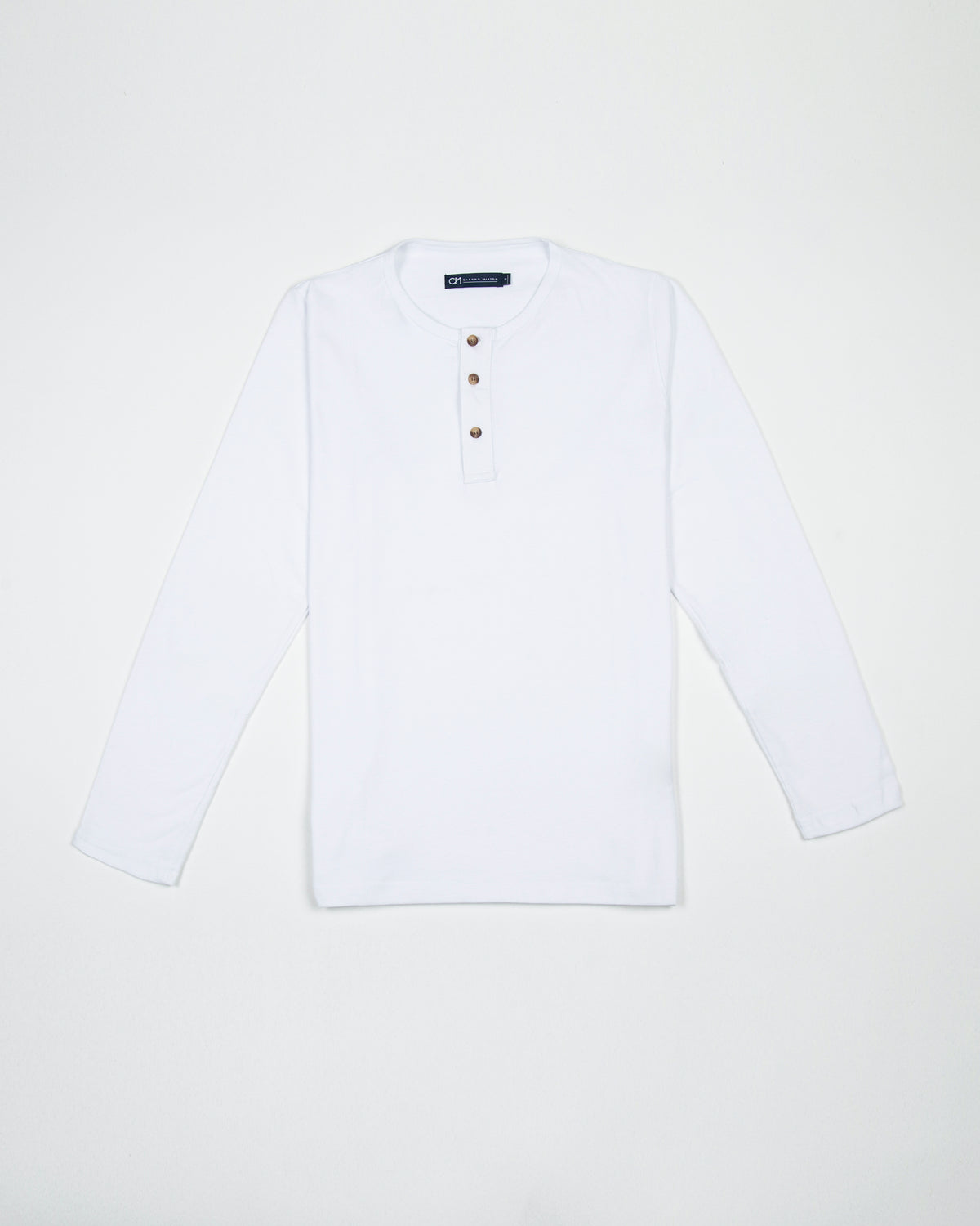 CAMISETA HENLEY MANGA LARGA ALGODÓN BLANCO_04104