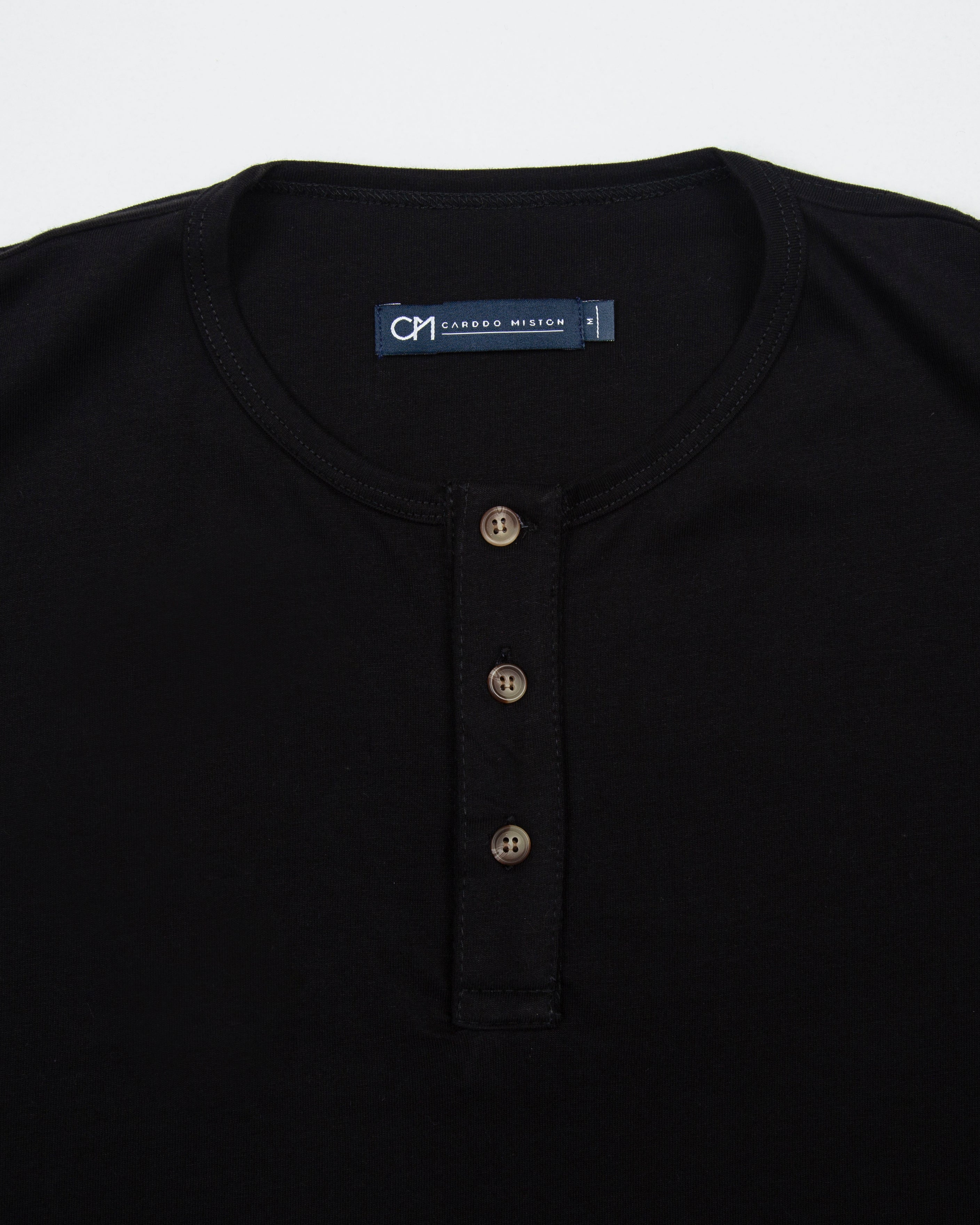 CAMISETA HENLEY MANGA LARGA ALGODÓN NEGRO_04106