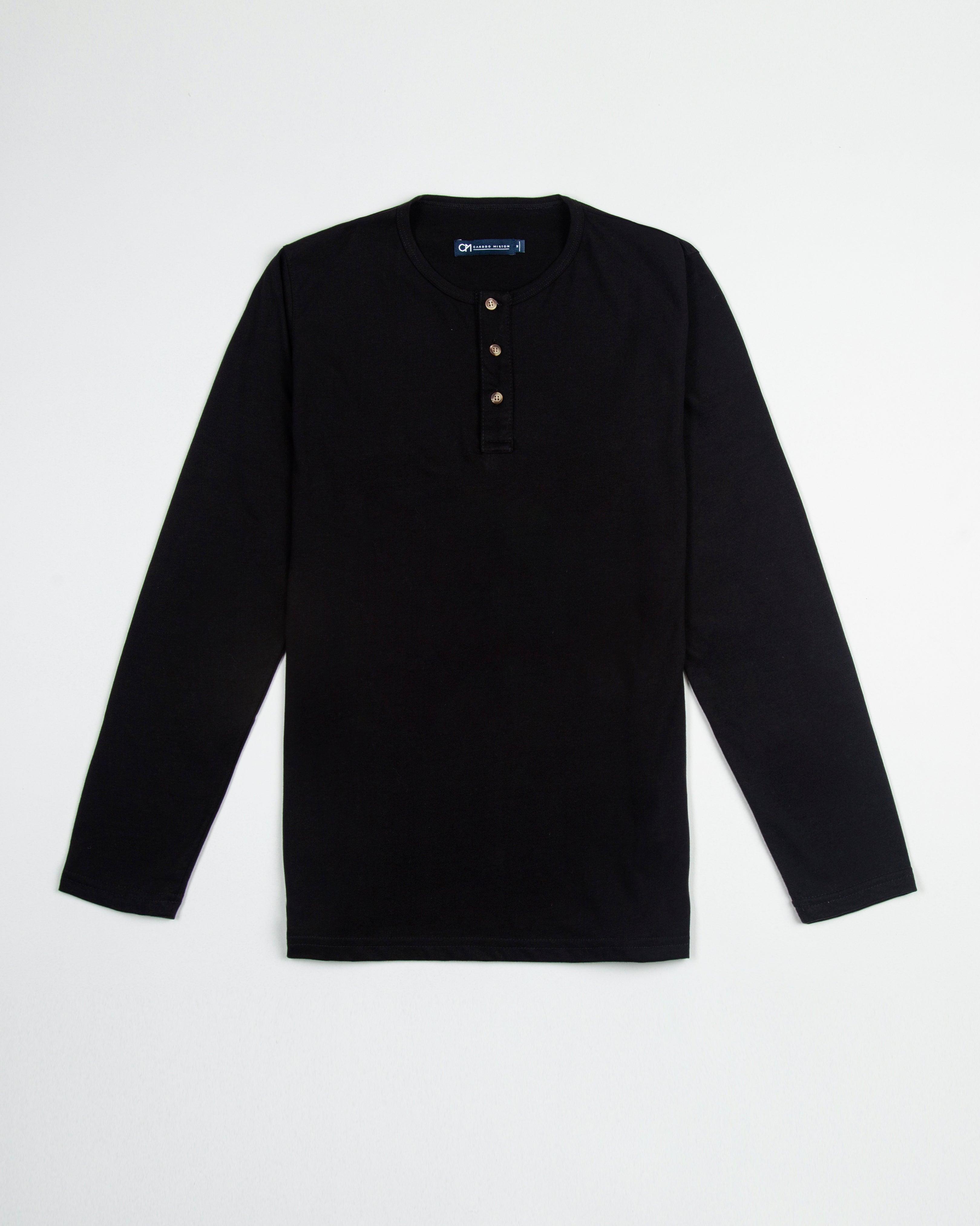 CAMISETA HENLEY MANGA LARGA ALGODÓN NEGRO_04106