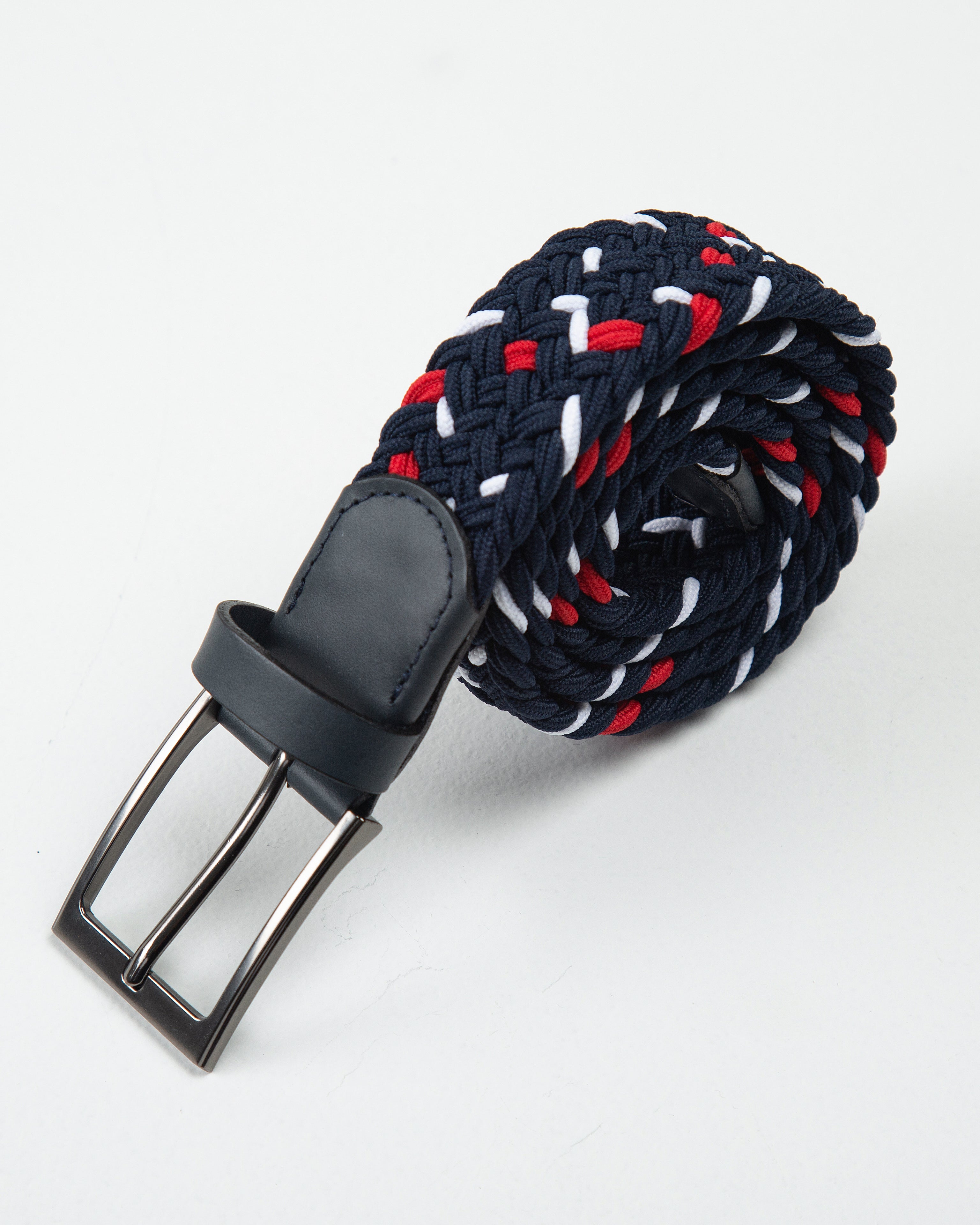 CINTURÓN TRENZADO ELÁSTICO COLOR BLOCK BLANCO - ROJO_07041