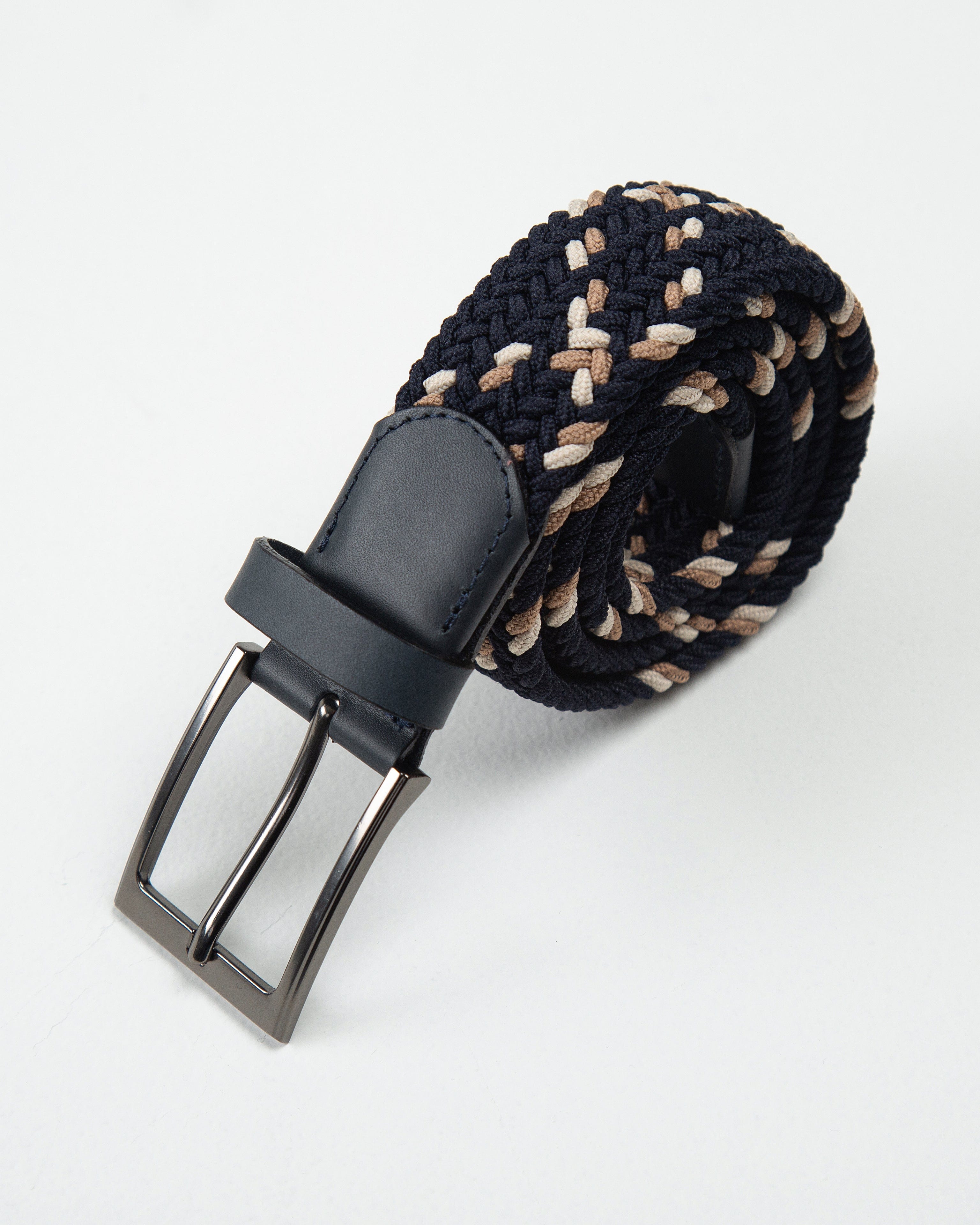 CINTURÓN TRENZADO ELÁSTICO COLOR BLOCK KAKI - CHAMPAÑA_07042