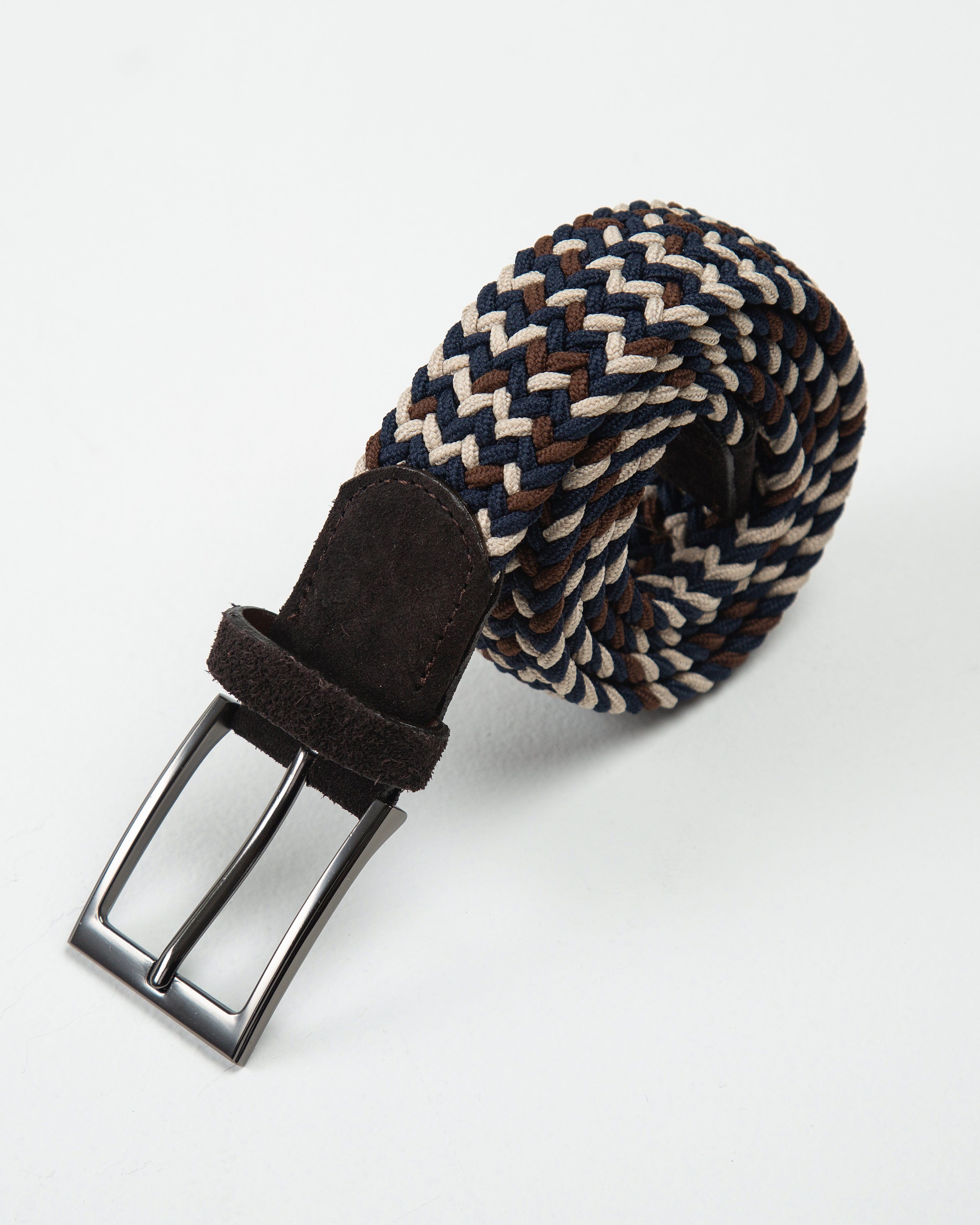 CINTURÓN TRENZADO ELÁSTICO KAKI - CHOCOLATE - AZUL_07045