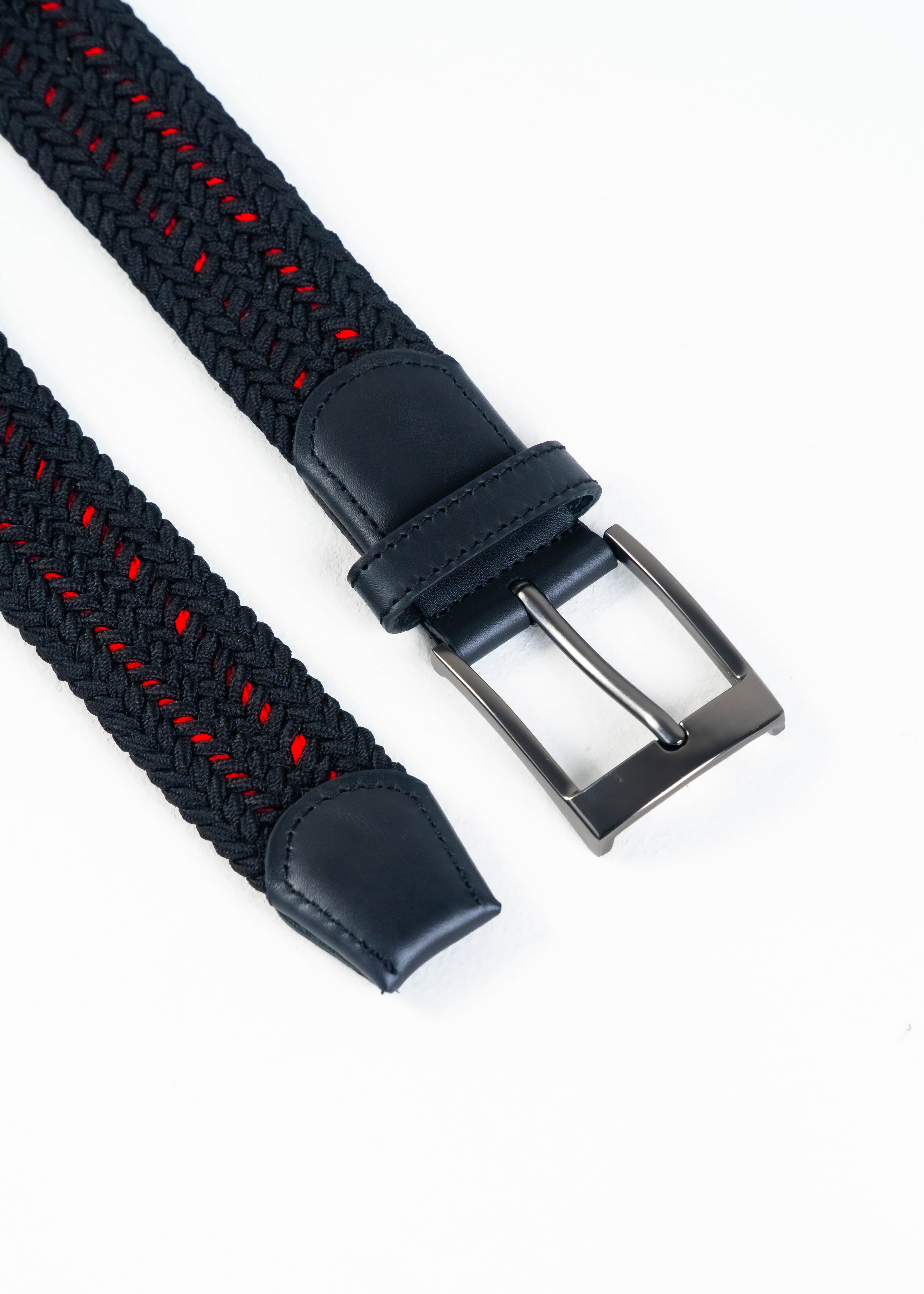 CINTURÓN TRENZADO ELÁSTICO ROJO - NEGRO_07036