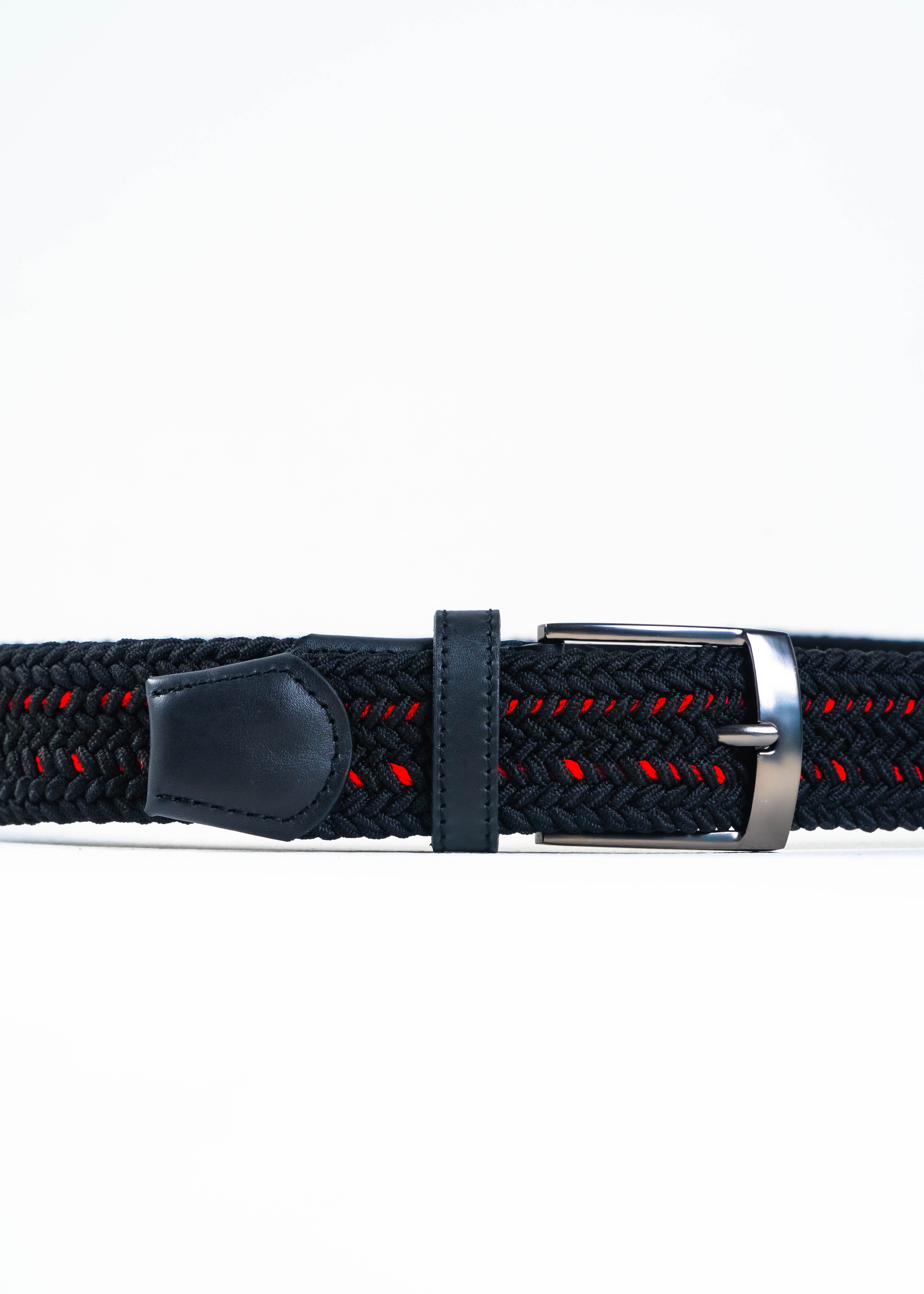 CINTURÓN TRENZADO ELÁSTICO ROJO - NEGRO_07036
