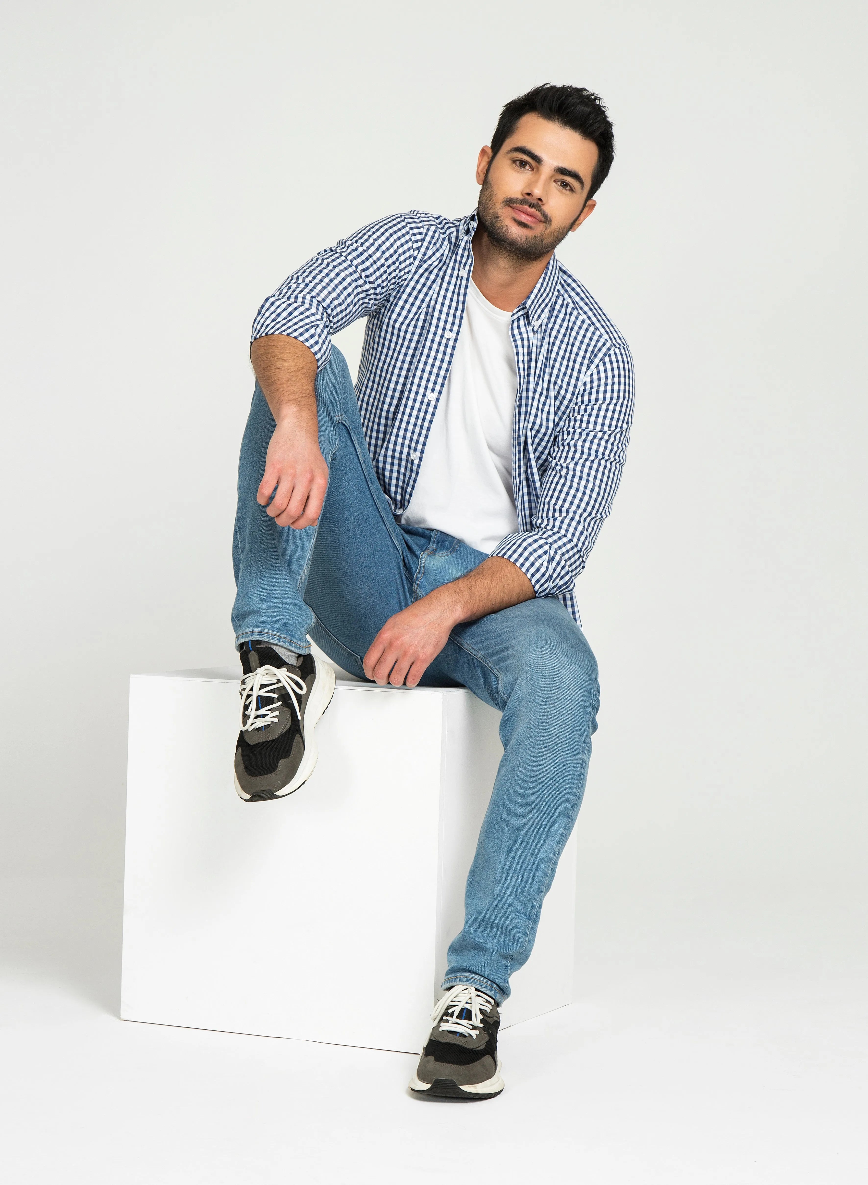 Camisa Cuadros Algodón Azul