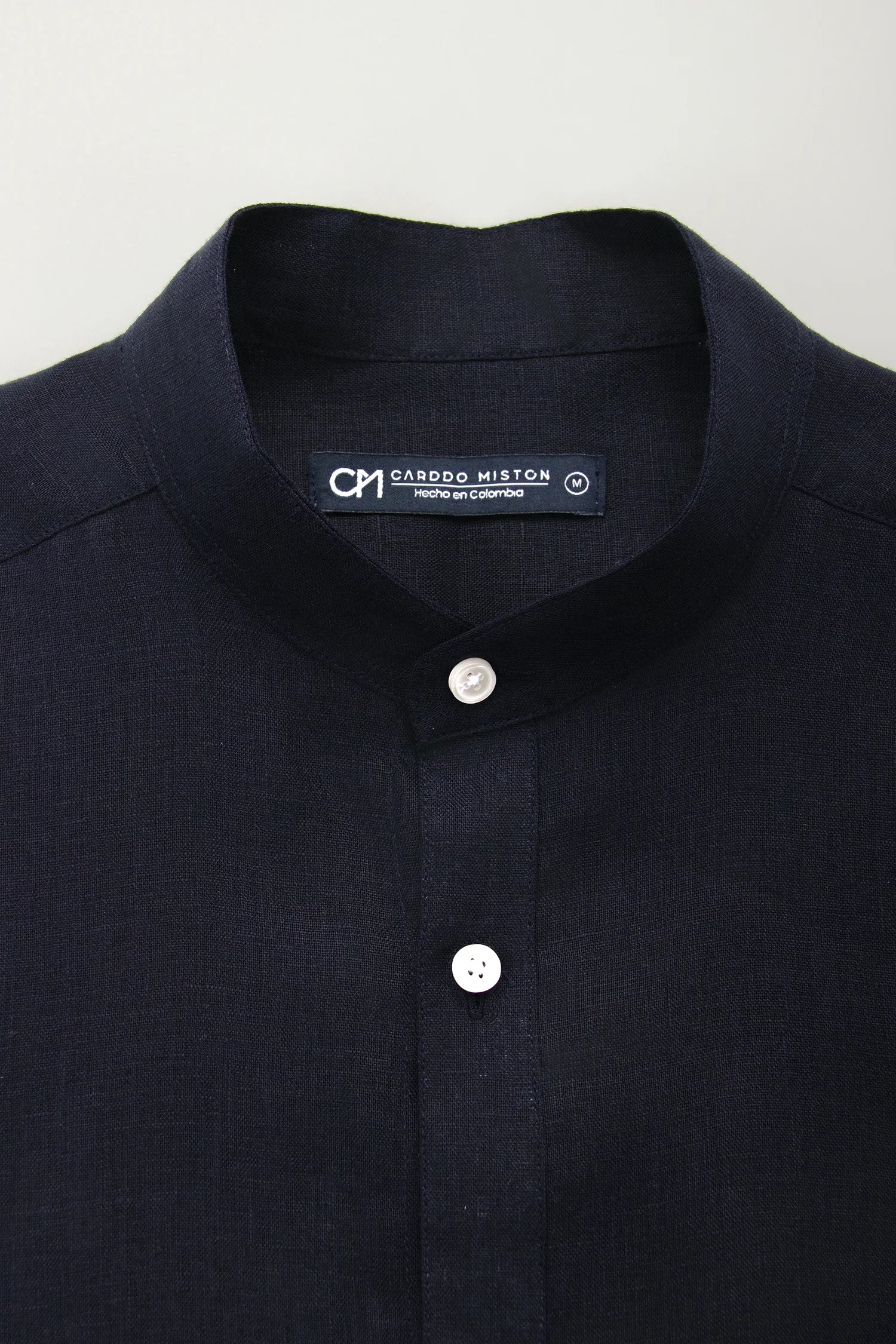 Camisa Cuello Mao Lino Azul Oscuro