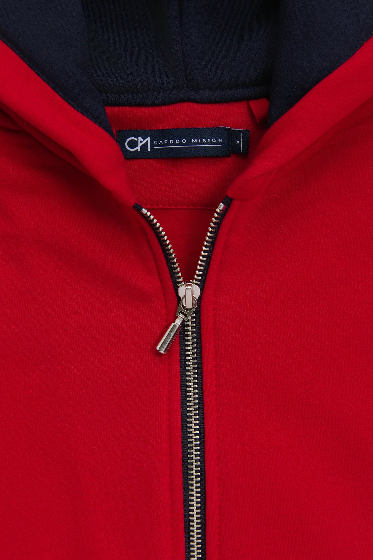 Hoodie Perchado Zip Algodón Rojo