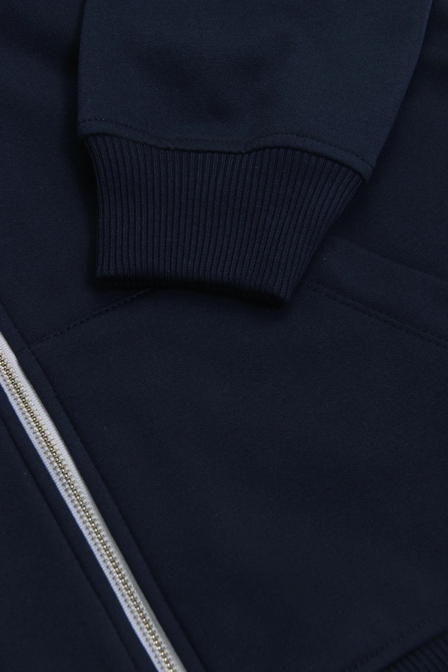 Hoodie Perchado Zip Algodón Azul Oscuro