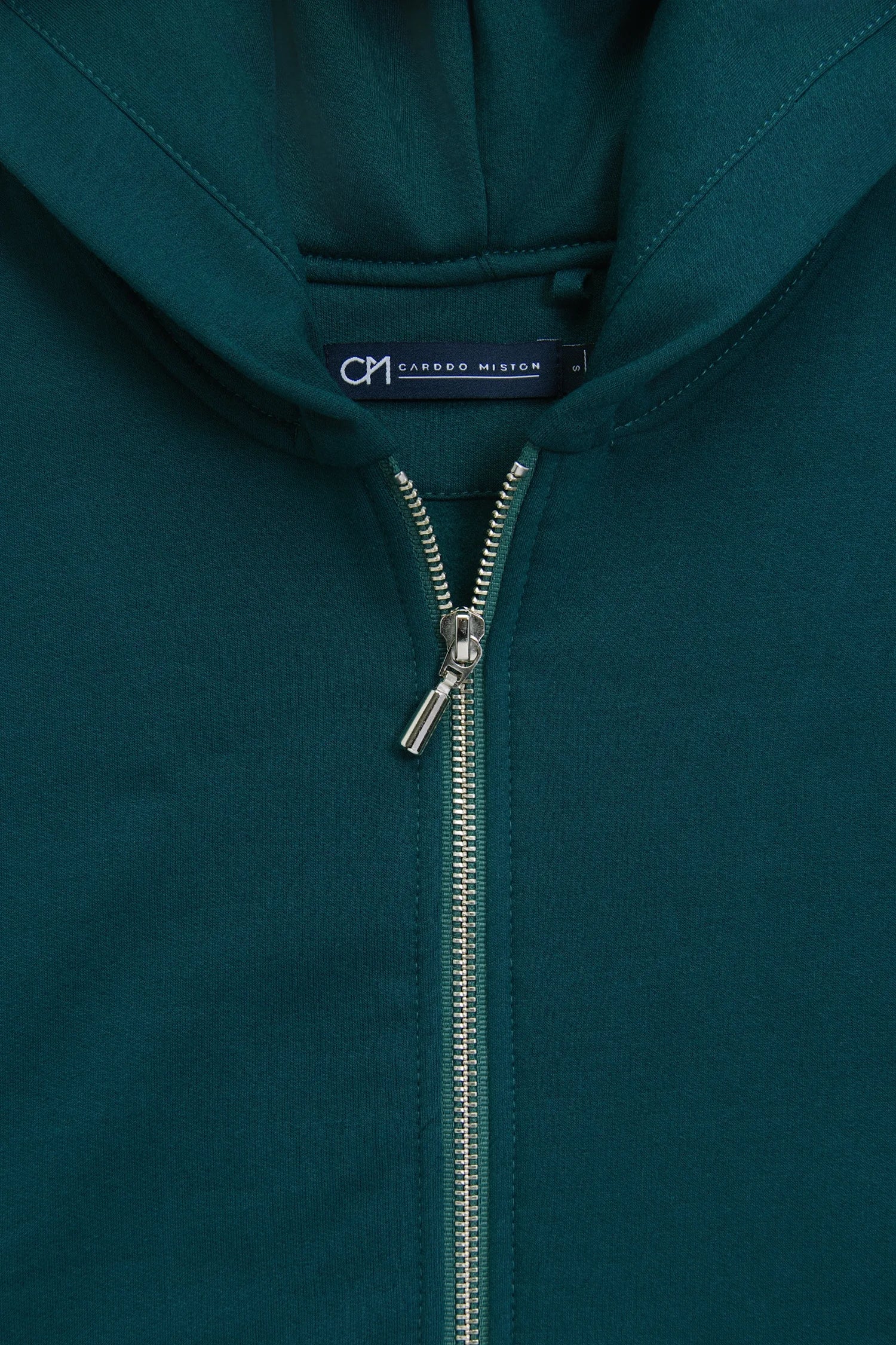 Hoodie Perchado Zip Algodón Verde Botella