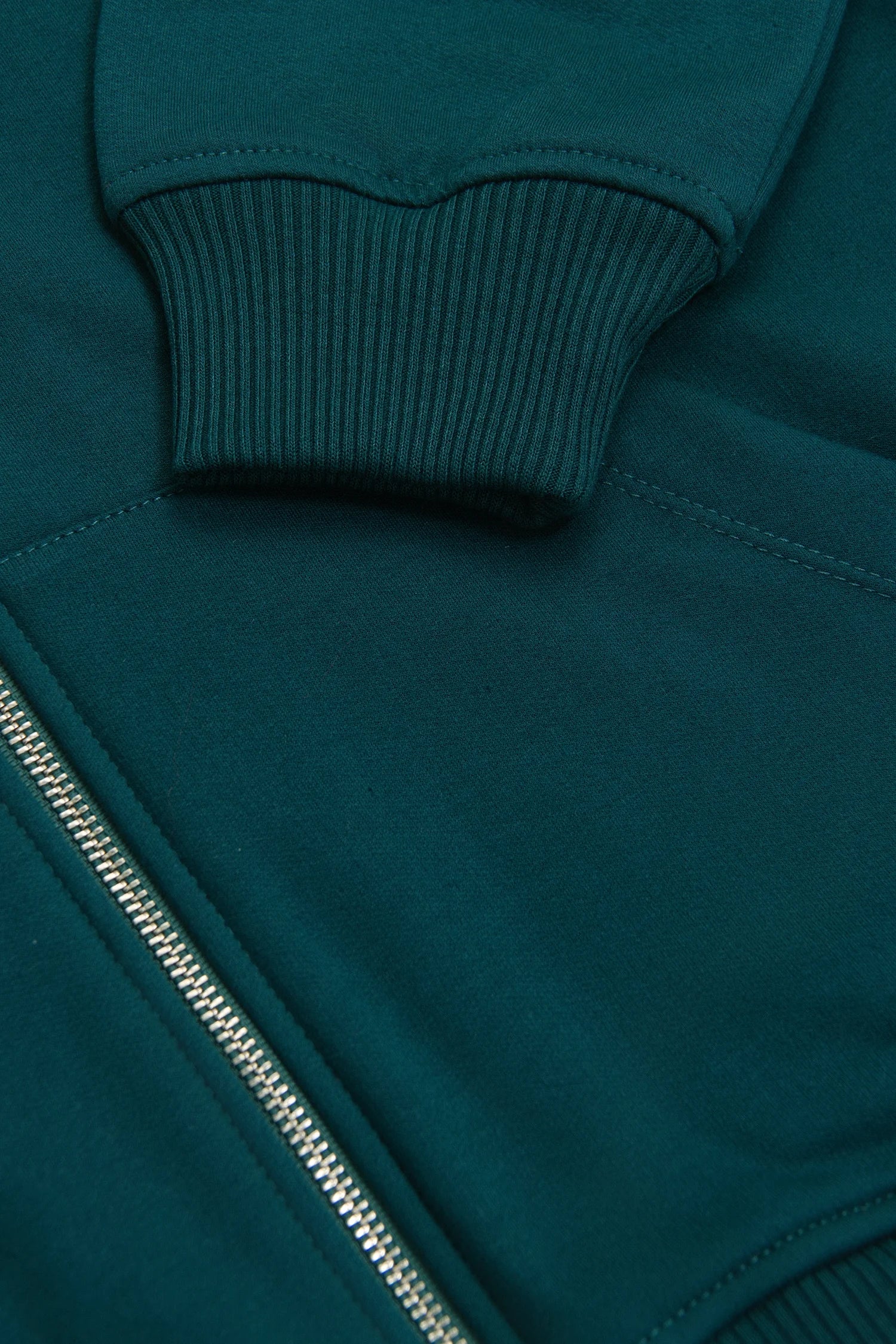Hoodie Perchado Zip Algodón Verde Botella