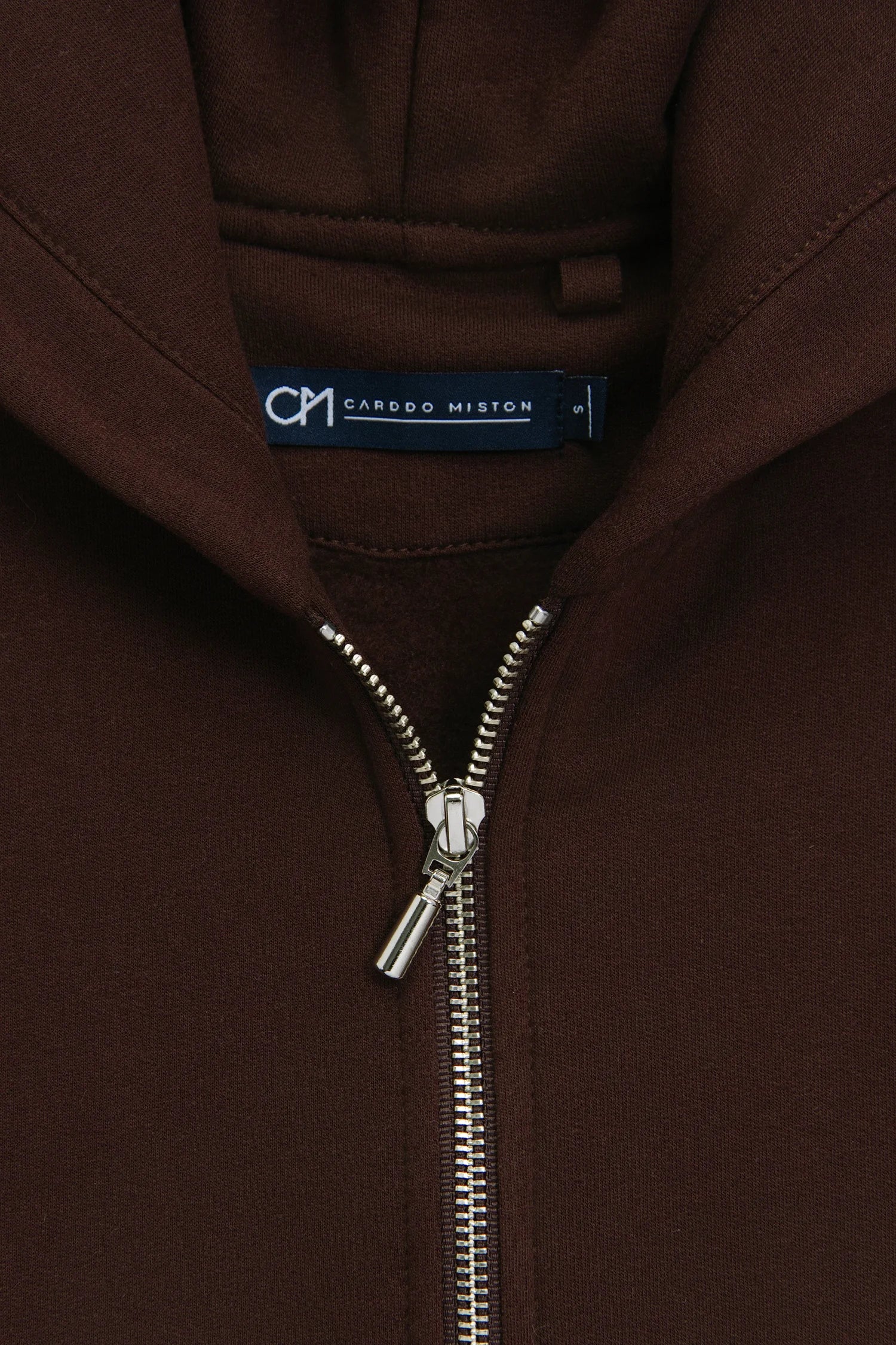 Hoodie Perchado Zip Algodón Chocolate