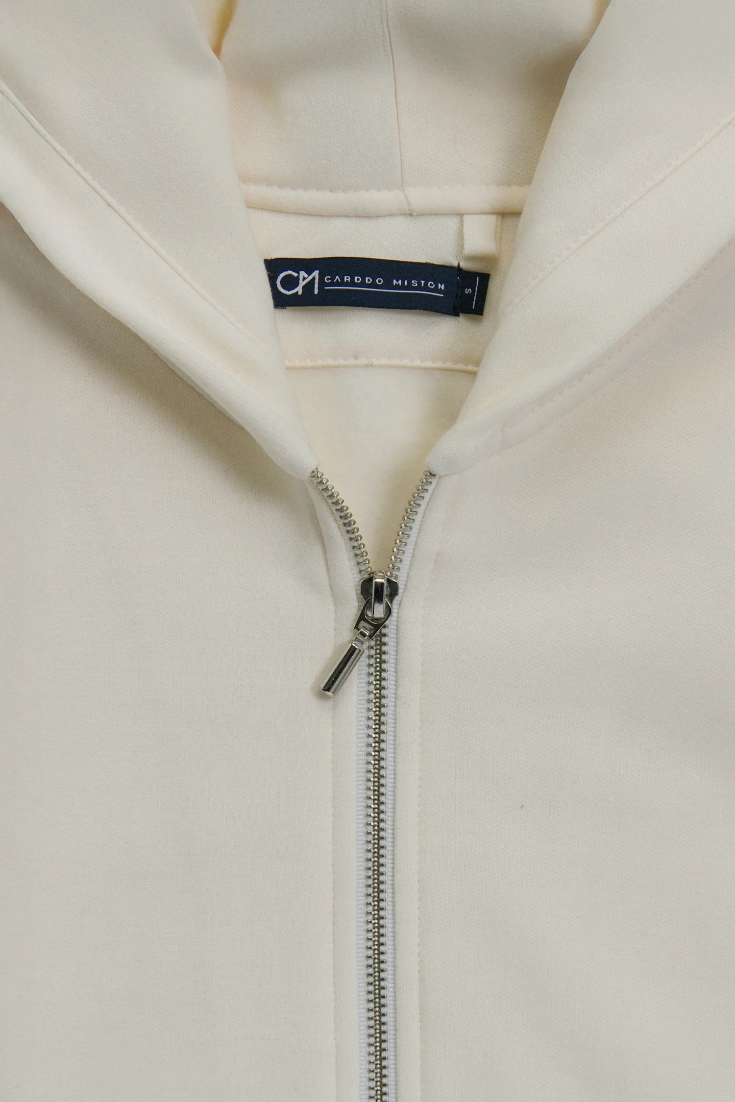 Hoodie Perchado Zip Algodón Crema