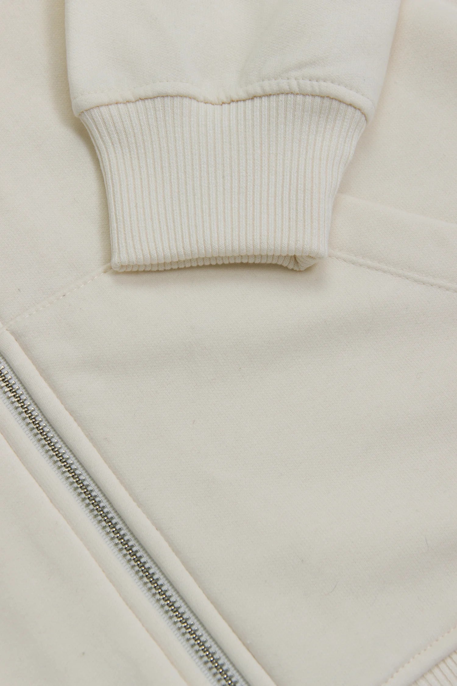 Hoodie Perchado Zip Algodón Crema