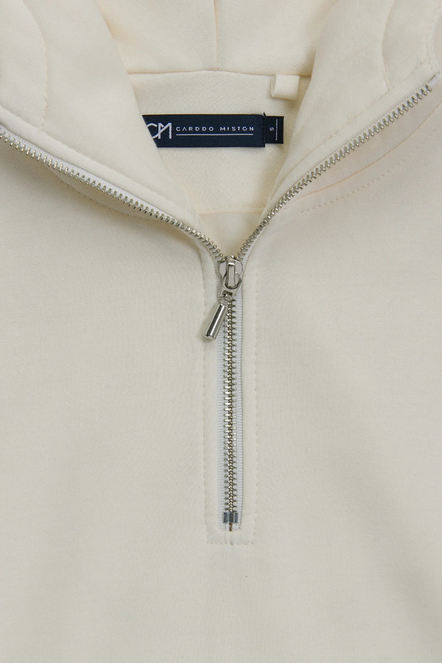 Hoodie Perchado Half Zip Algodón Crema